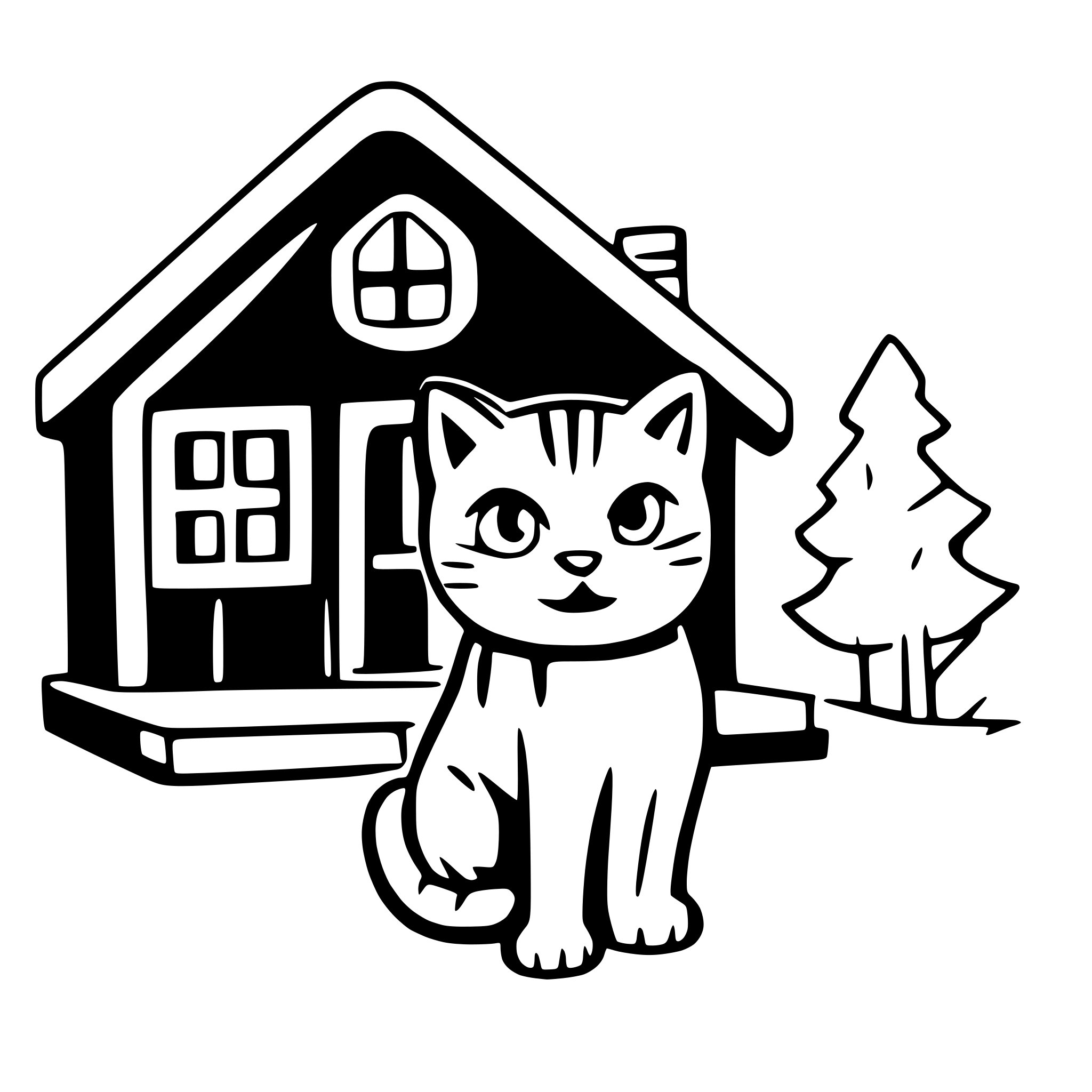 AI-generated SVG of a Cat in front of a cabin winter