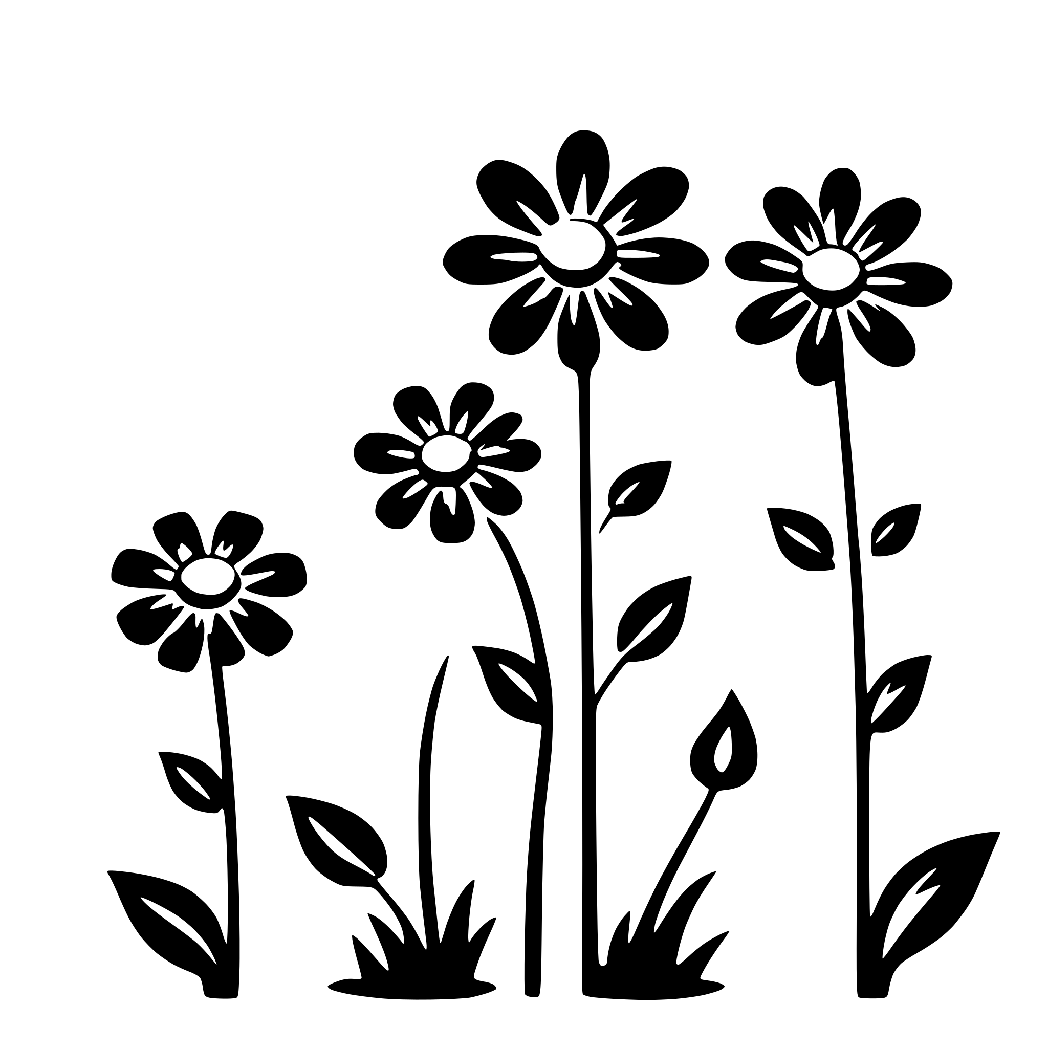 AI-generated SVG of 'simple flowers on curving stem'