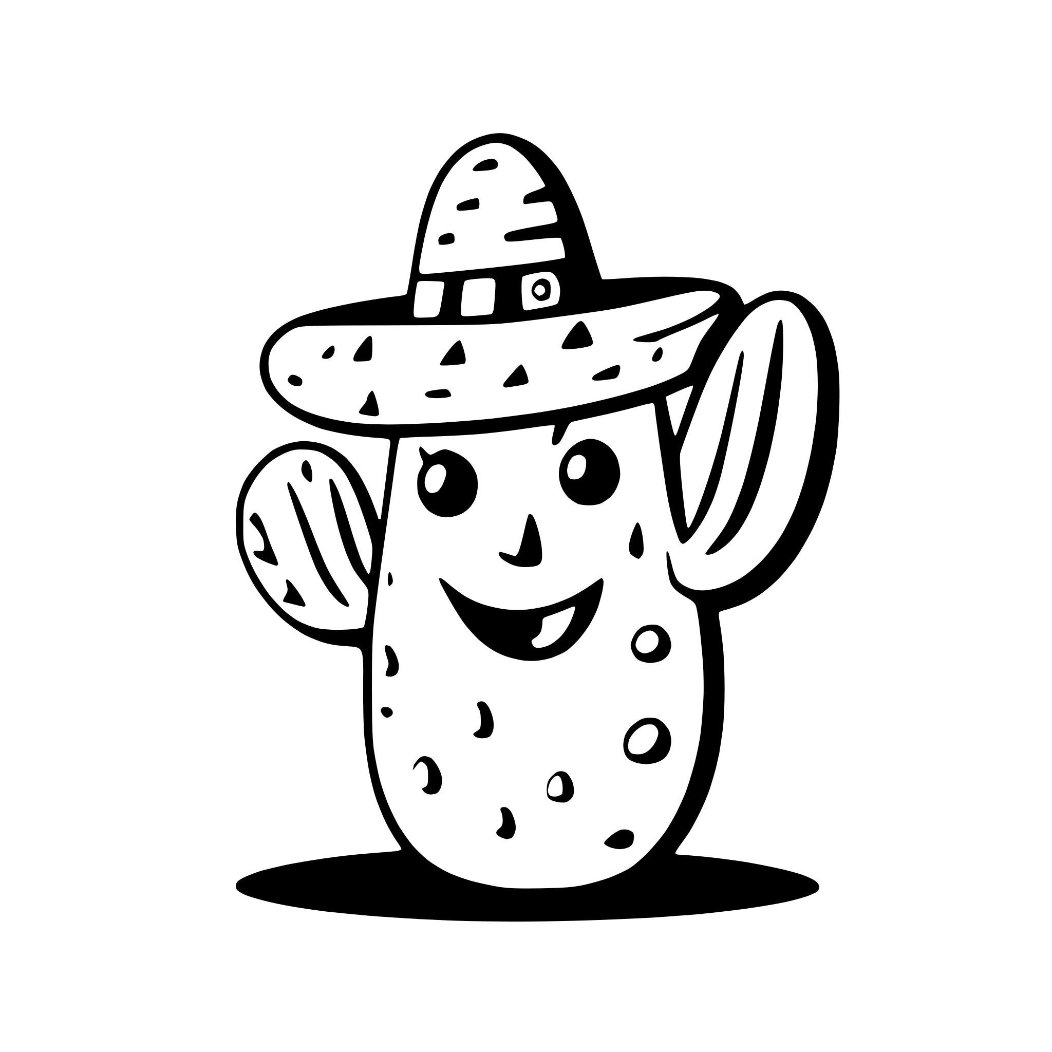 AI-generated SVG of a a cactus wearing a sombrero and playing the guitar
