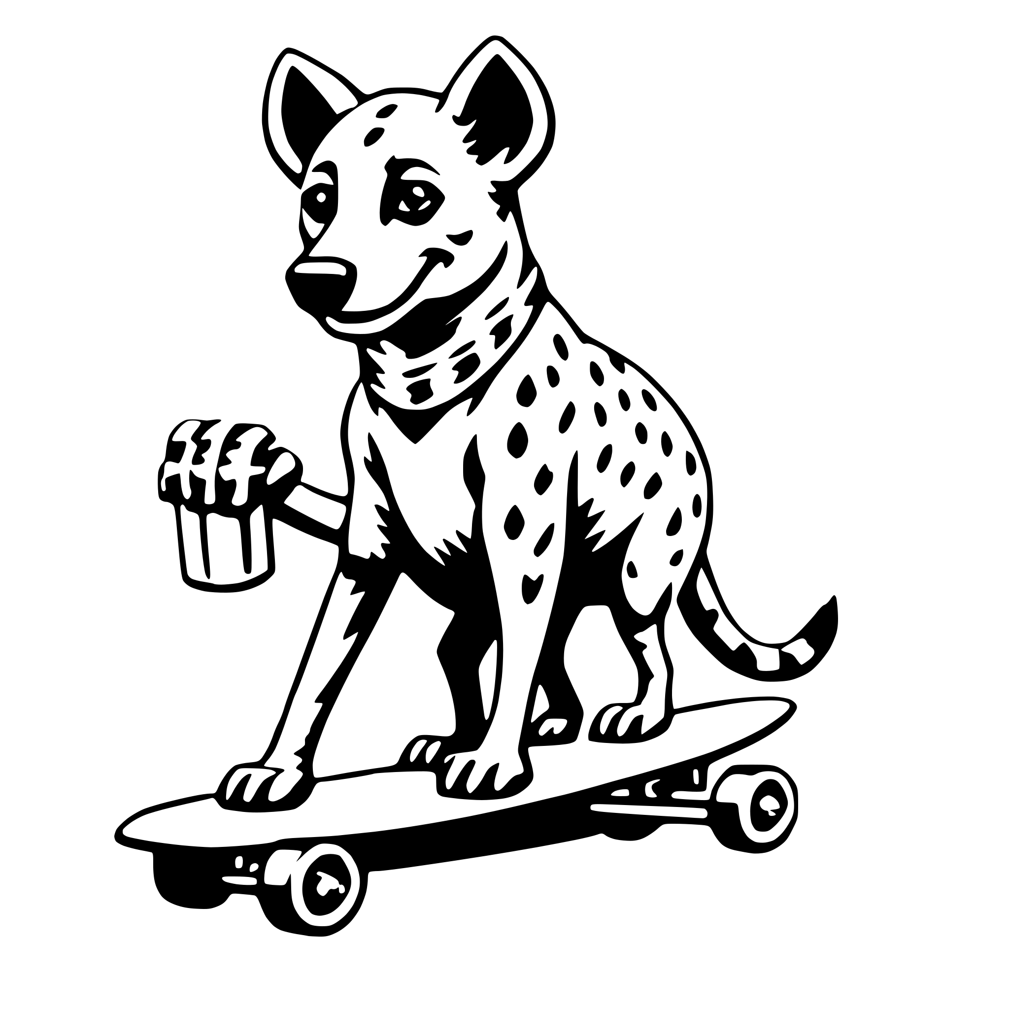 AI-generated SVG of a hyena with skateboard