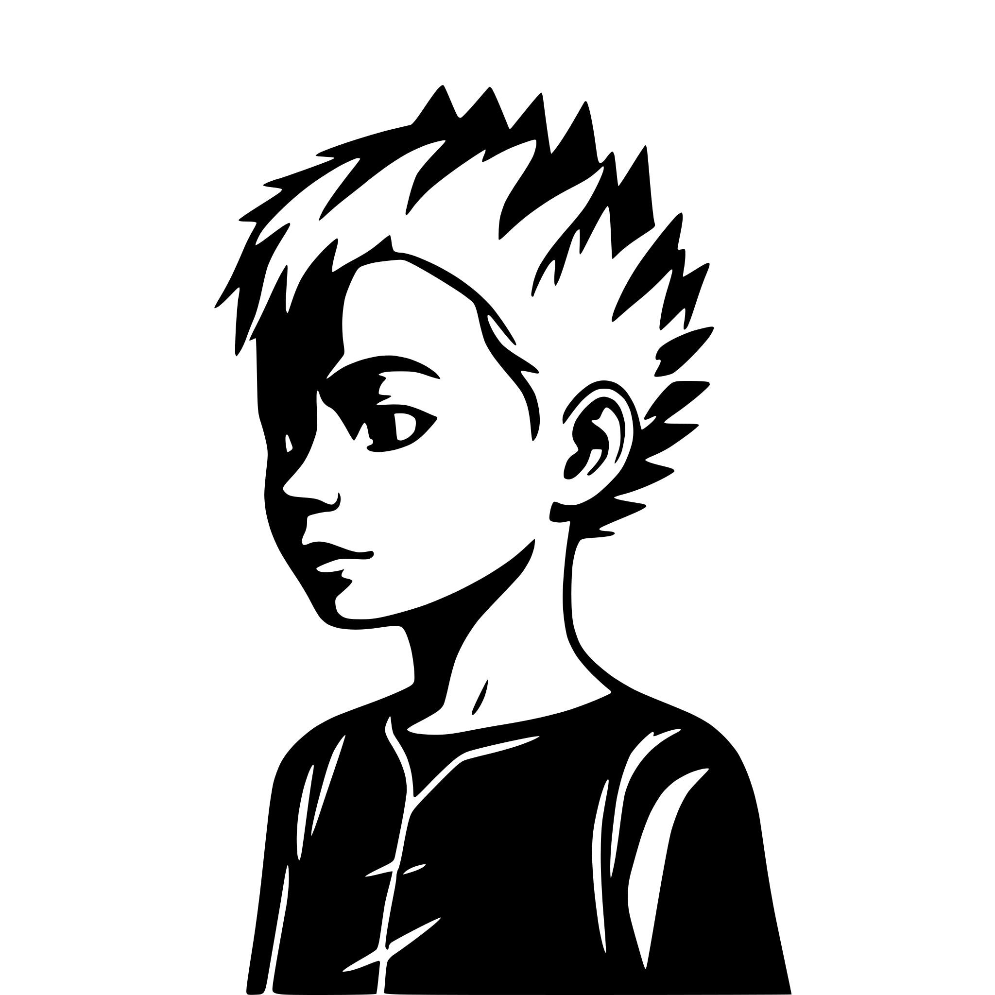 AI-generated SVG of a Full-body silhouette of a small boy in profile, with spiky hair, slim build, barefoot. No facial or clothing details. Solid black shape on transparent background. Minimal, shadow-puppet style, clean design