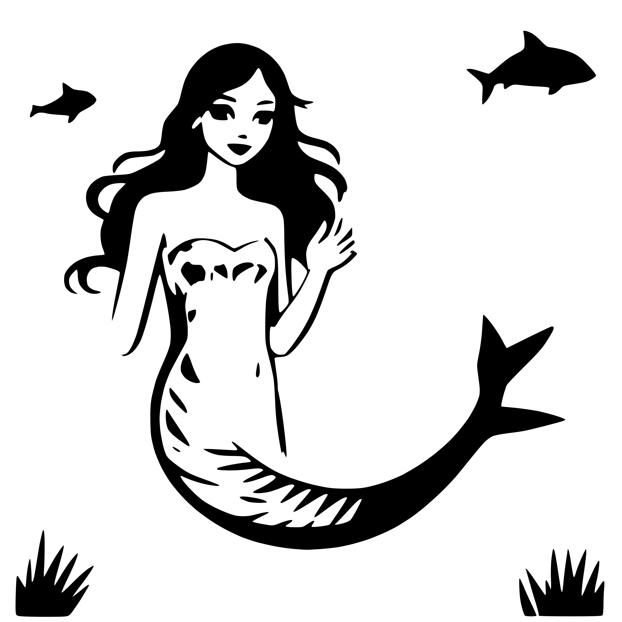 AI-generated SVG of 'mermaid swimming with dolphins'