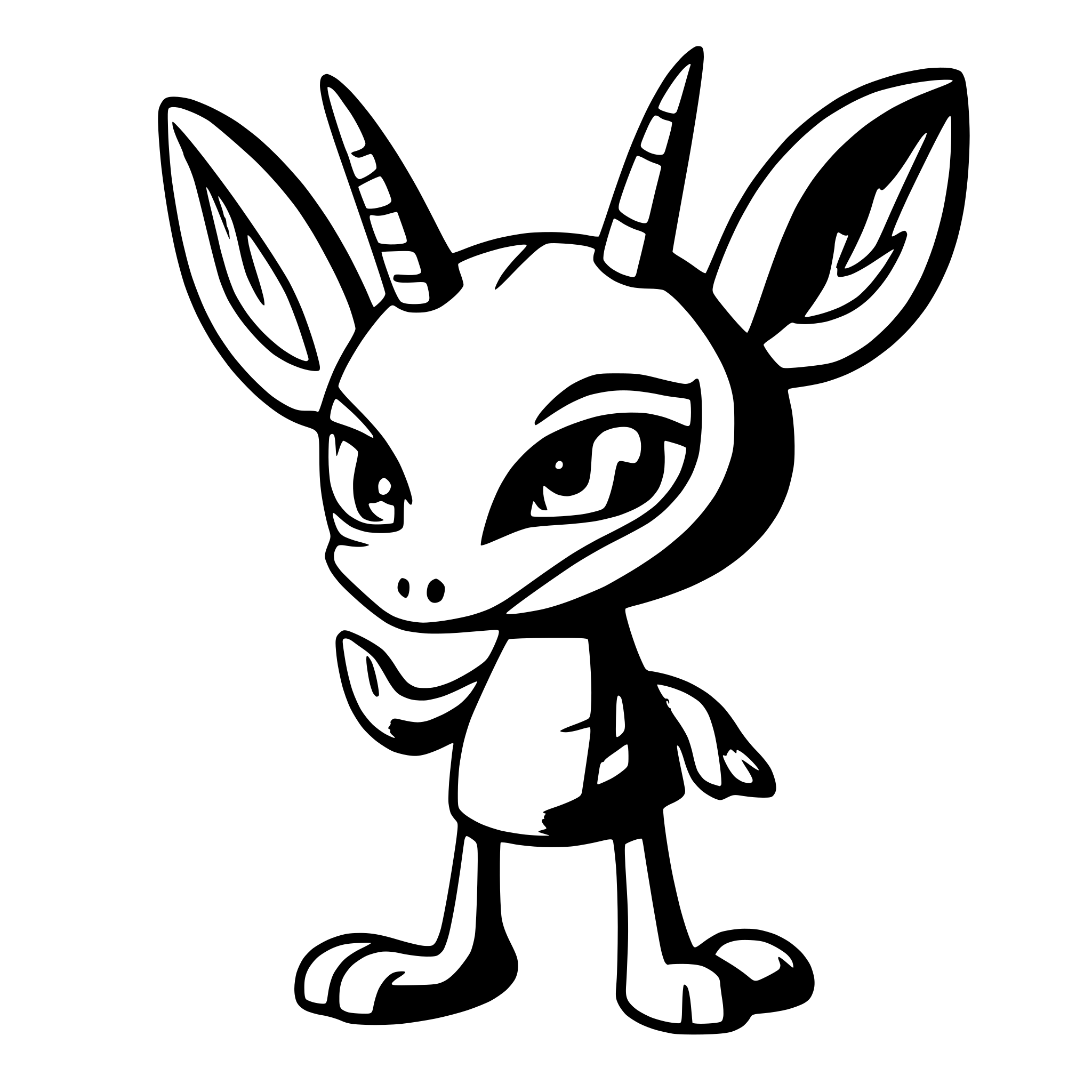 AI-generated SVG of 'a kangaroo-like creature with a horse-like face, complete with horns or antlers, bat-like wings, a long, forked tail, and cloven hooves on its bipedal legs'