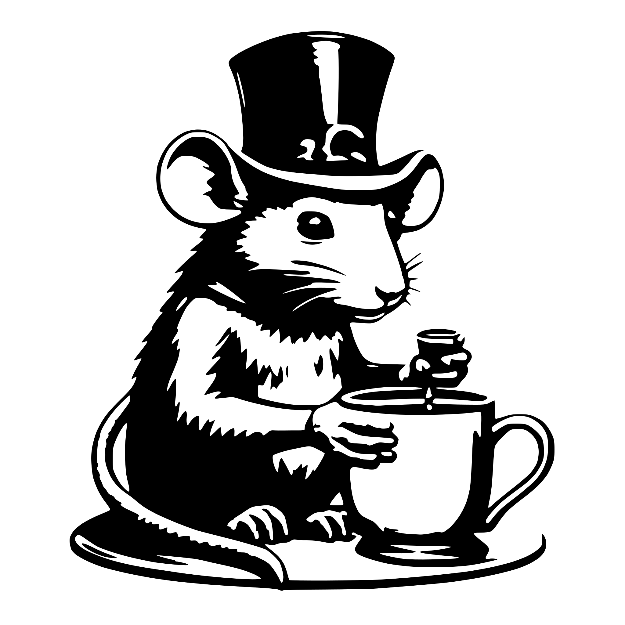 AI-generated SVG of 'wizard rat drinking tea'