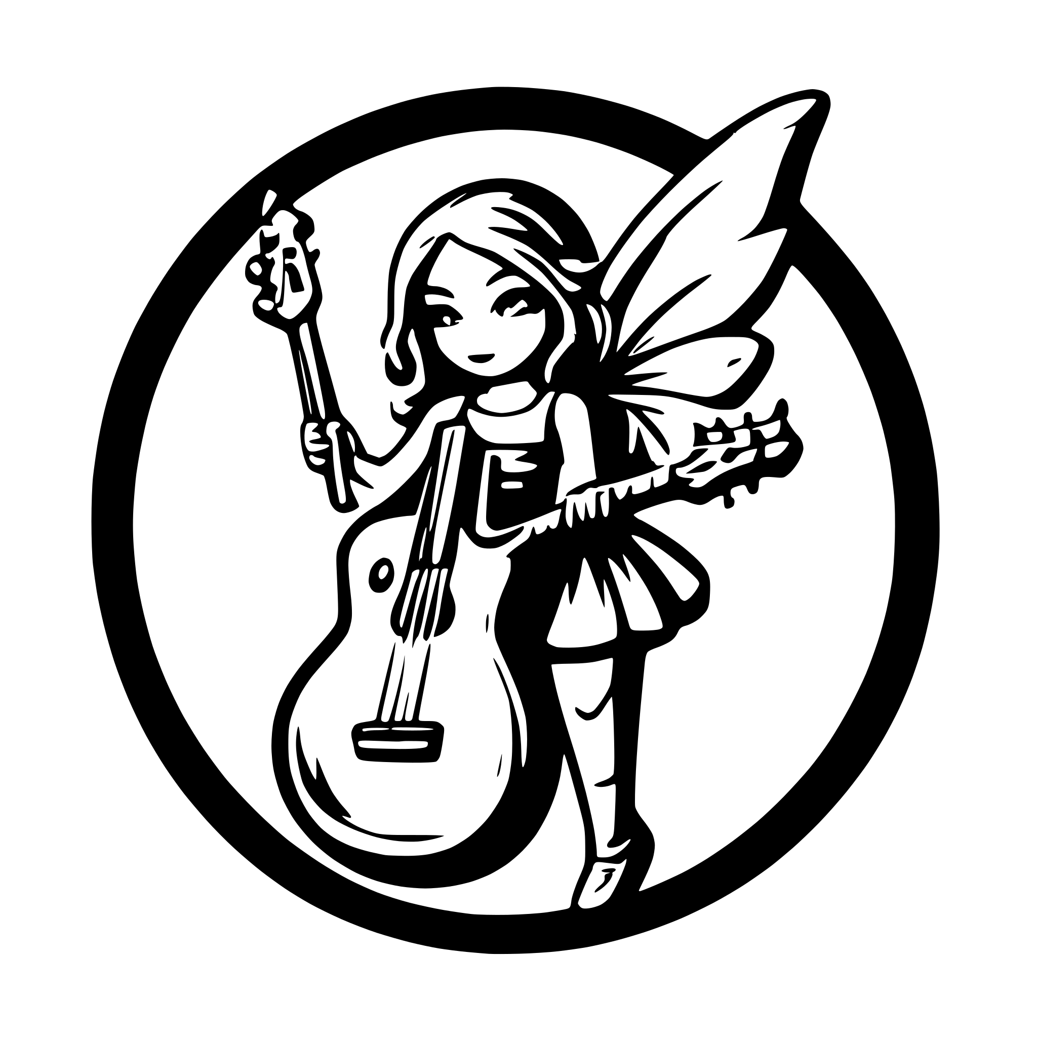 AI-generated SVG of a music band logo featuring guitar playing fairy