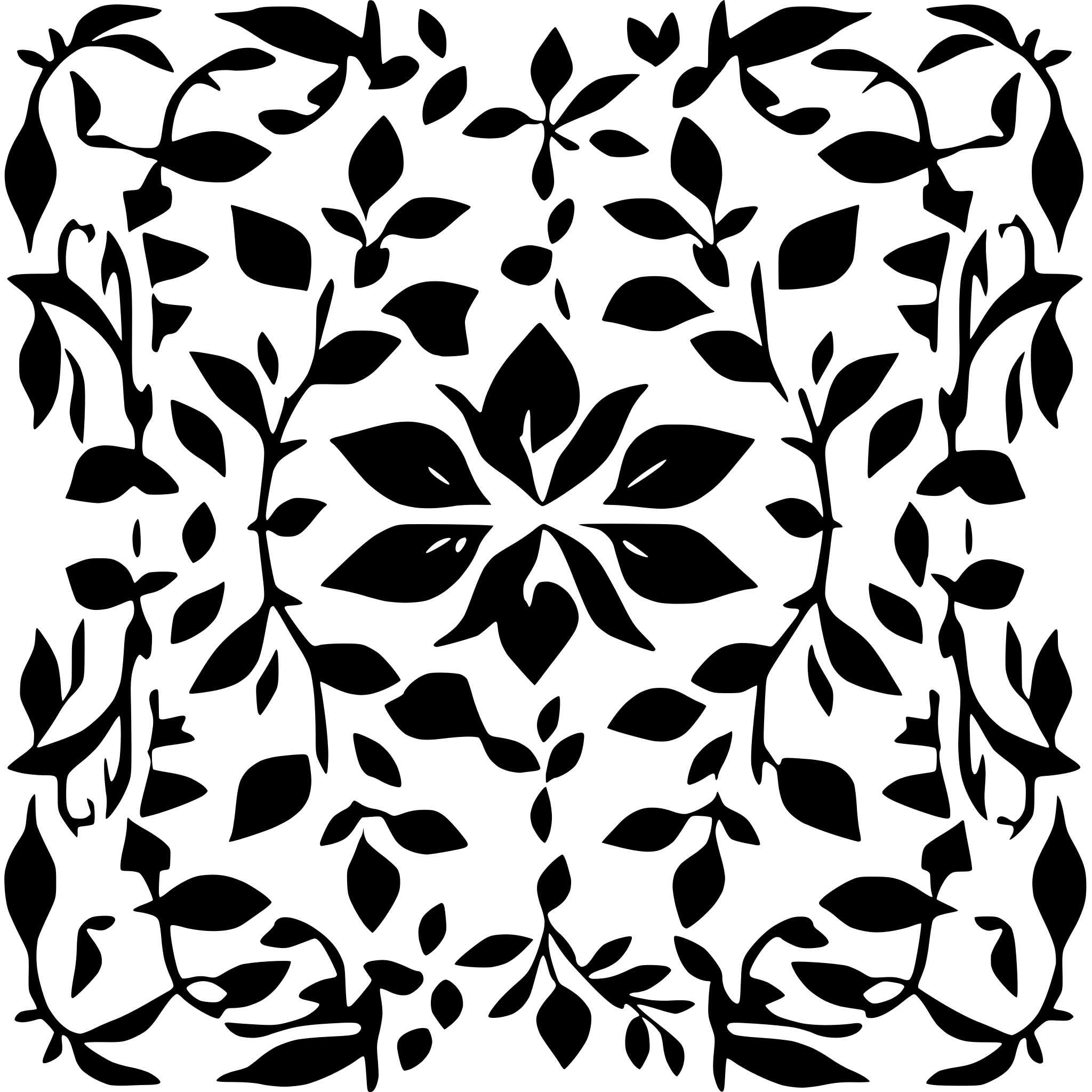 AI-generated SVG of a A decorative exact square shape border design featuring a repeating pattern of teal leaves and black vines, forming a continuous frame around a fully central space. The elements are arranged in a symmetrical layout, creating a visually appealing motif suitable for backgrounds or decorative purposes.