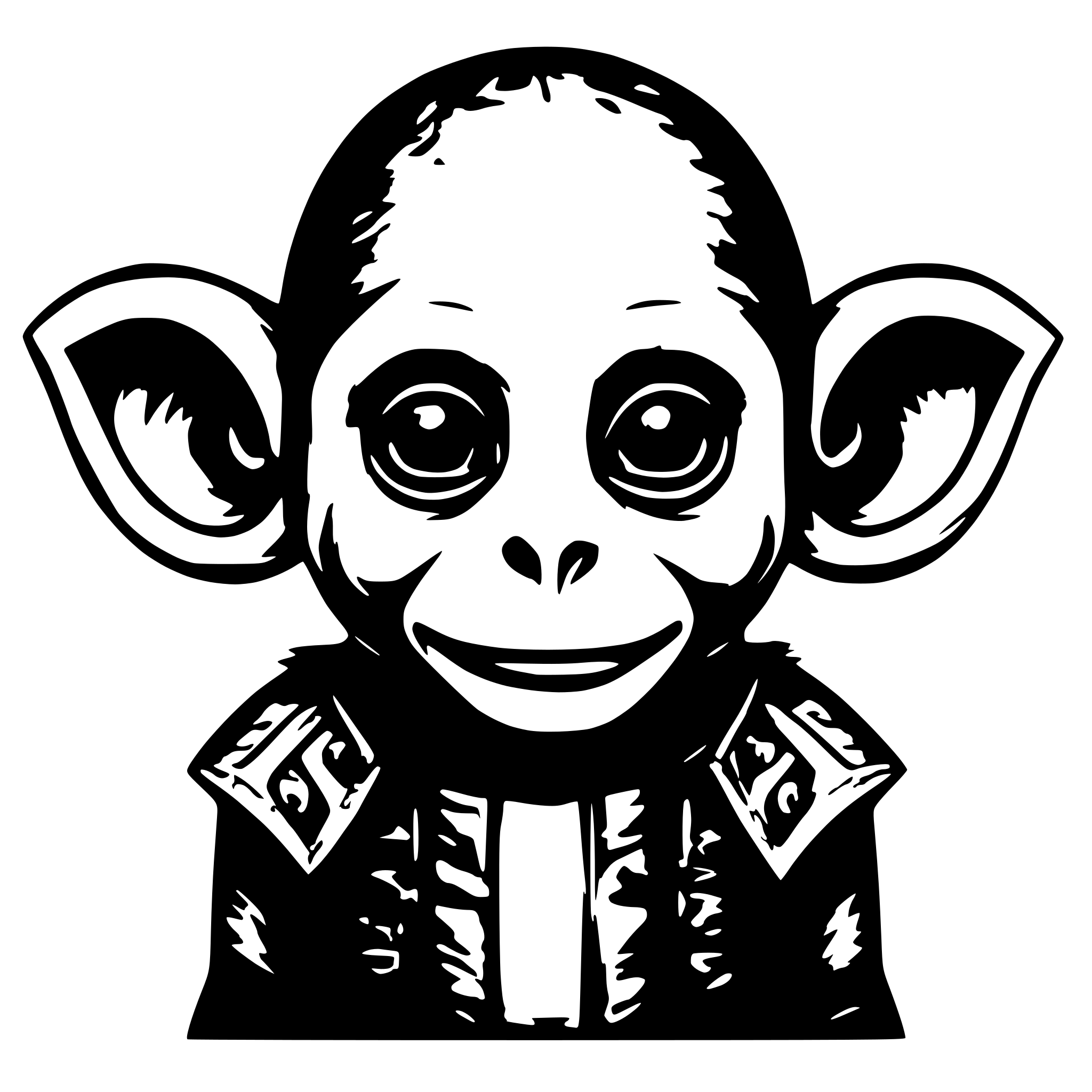 AI-generated SVG of a a baby monkey with devil's horns in frontal view AI-generated SVG of a a baby monkey with devil's horns in frontal view