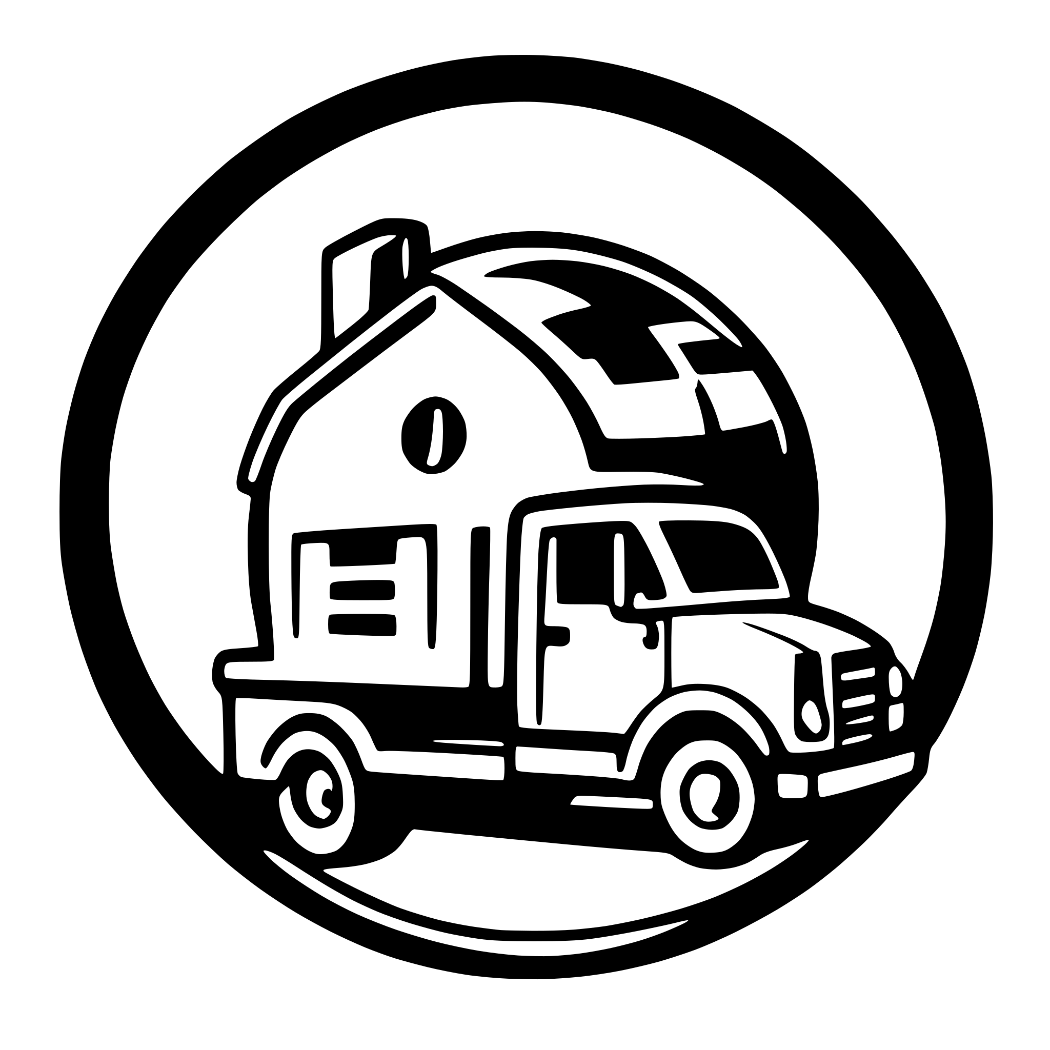 AI-generated SVG of a Moving truck with house in background. Inside of a circle for a moving company logo.