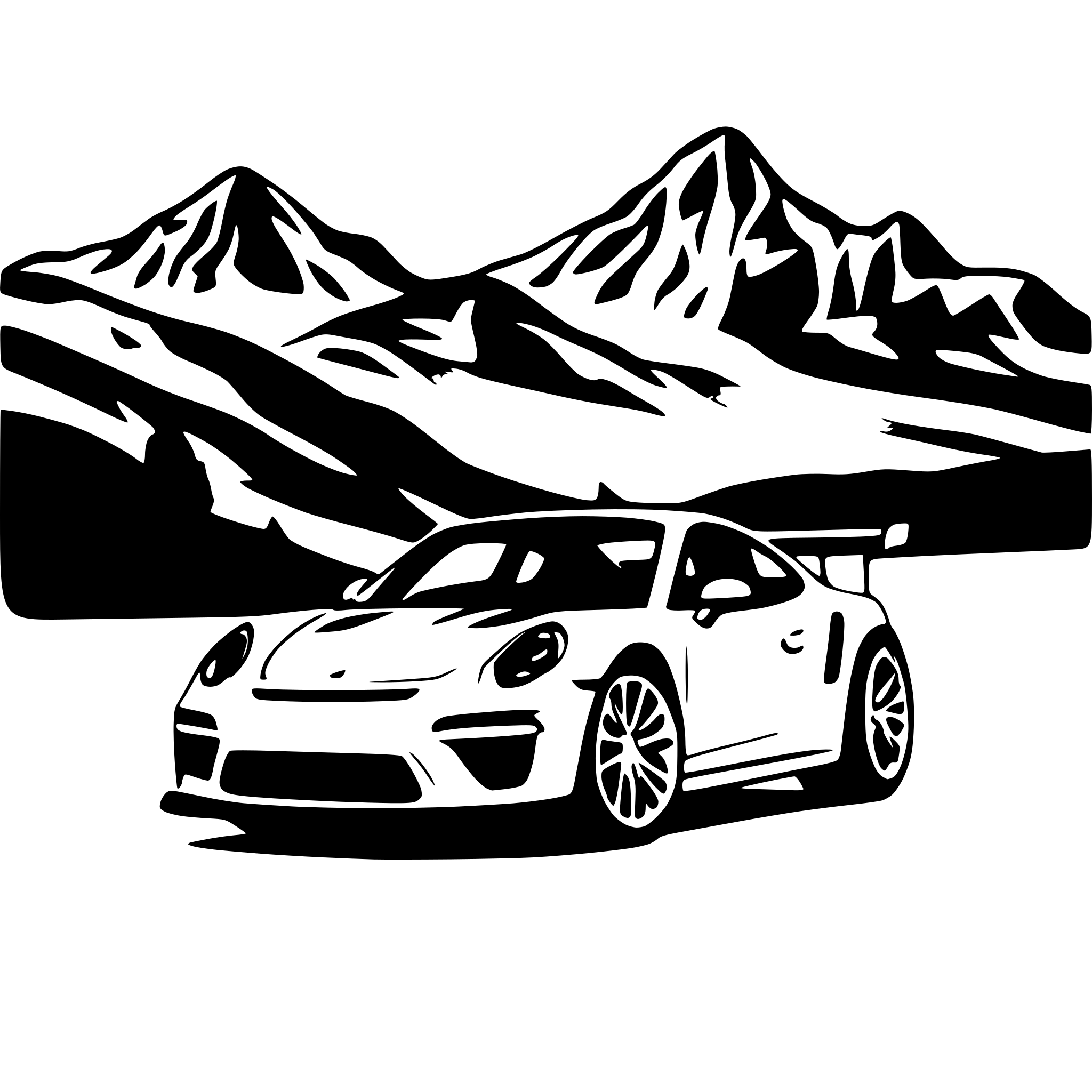 AI-generated SVG of a Porsche 911 gt3 rs with mountains in the background