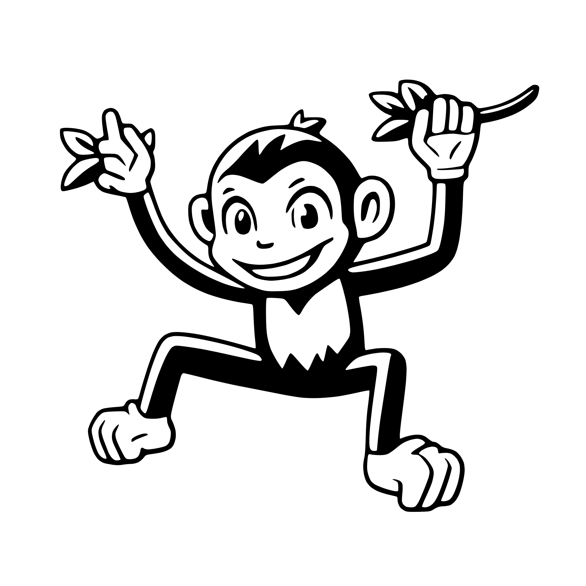 AI-generated SVG of a a cheerful monkey swinging from a vine