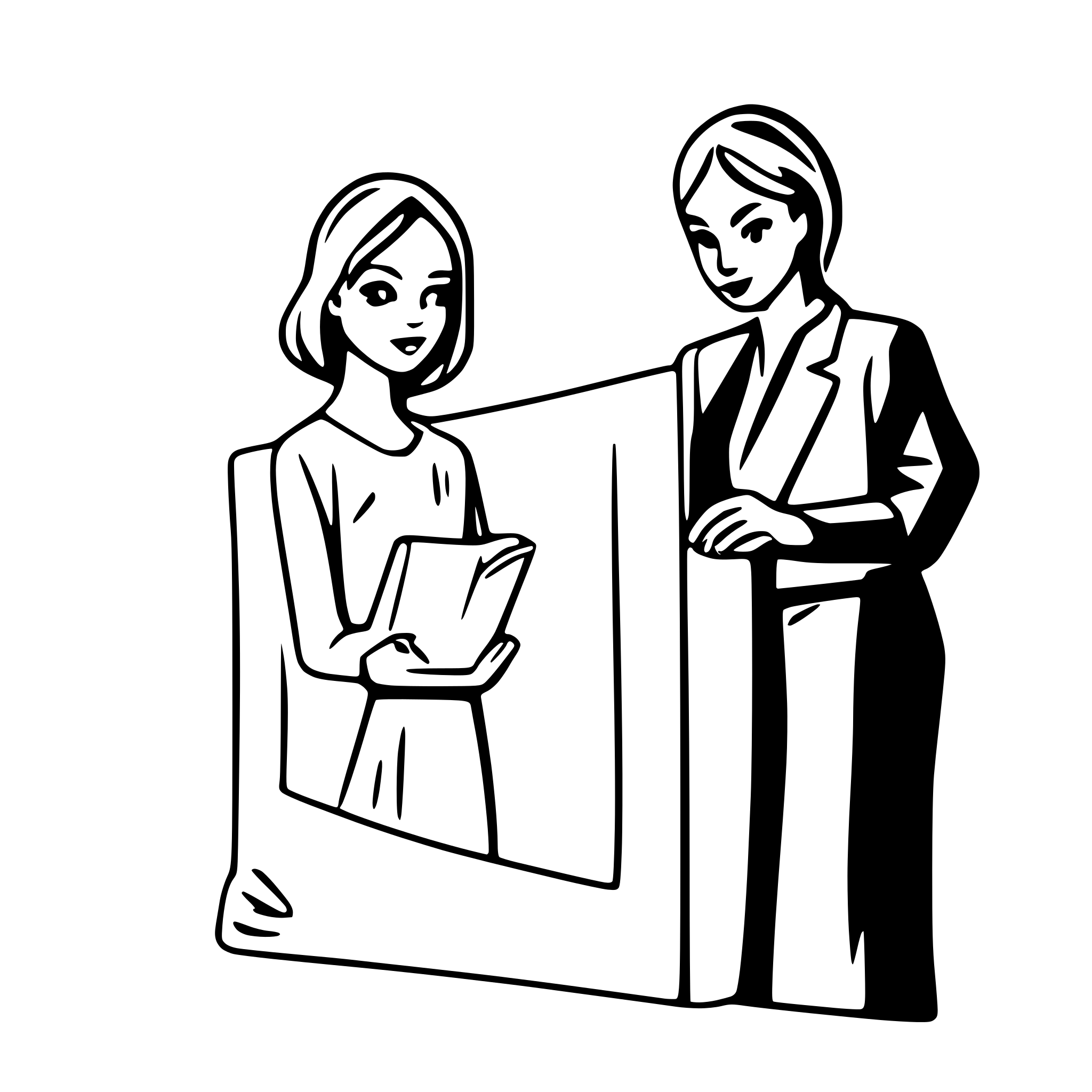 AI-generated SVG of a an abstract scene of a couple looking at a family album