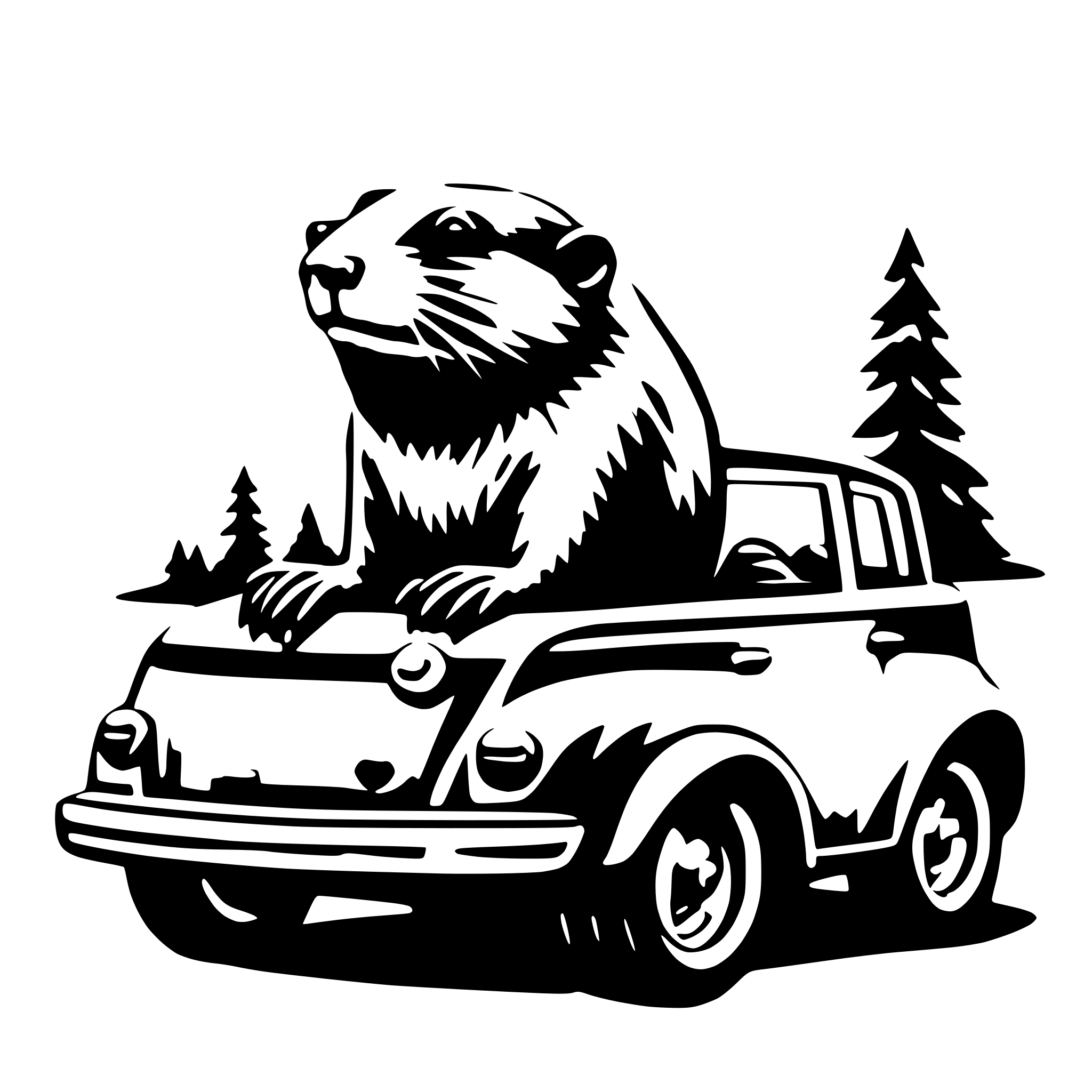 AI-generated SVG of 'beaver on a car'