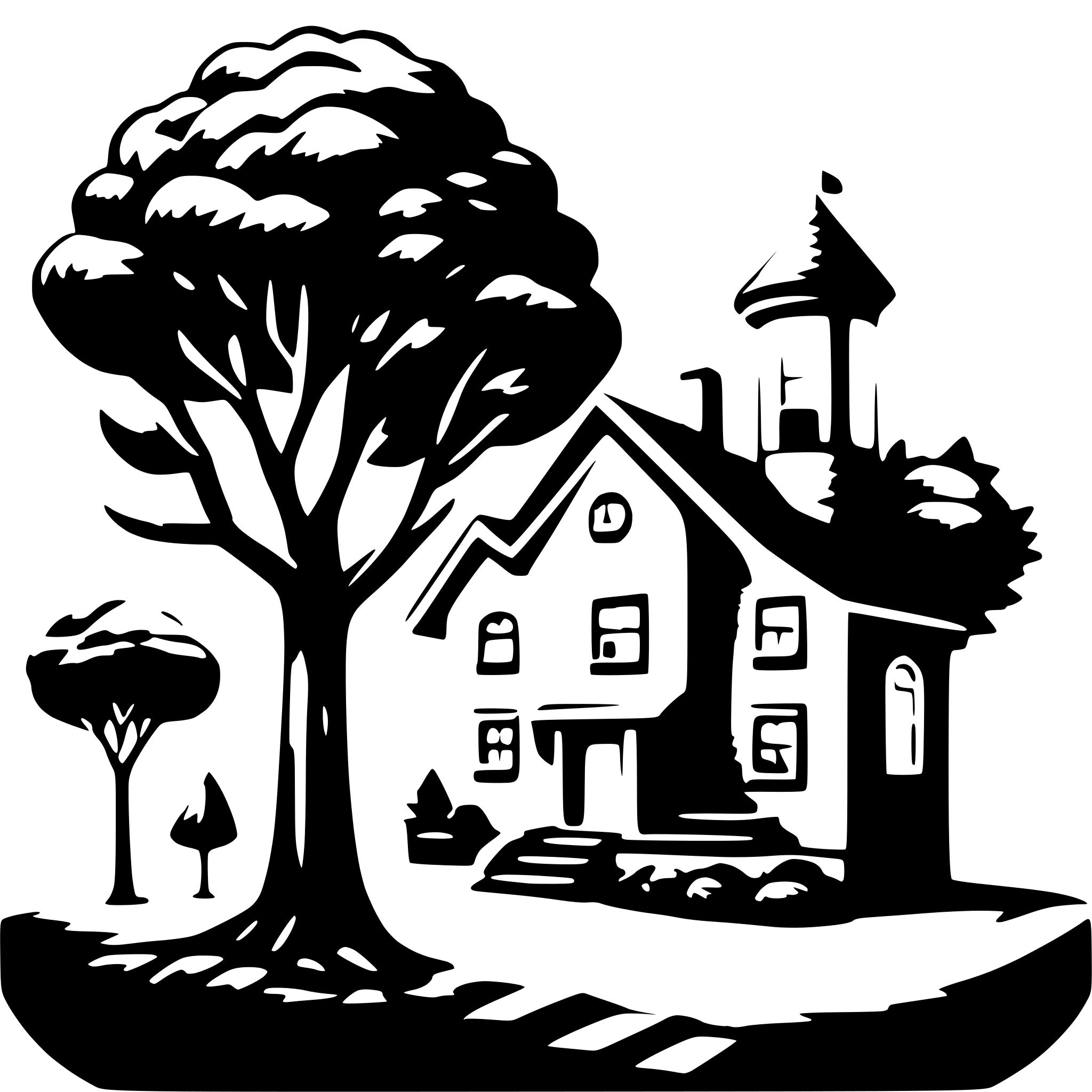 AI-generated SVG of 'house and 2 trees'