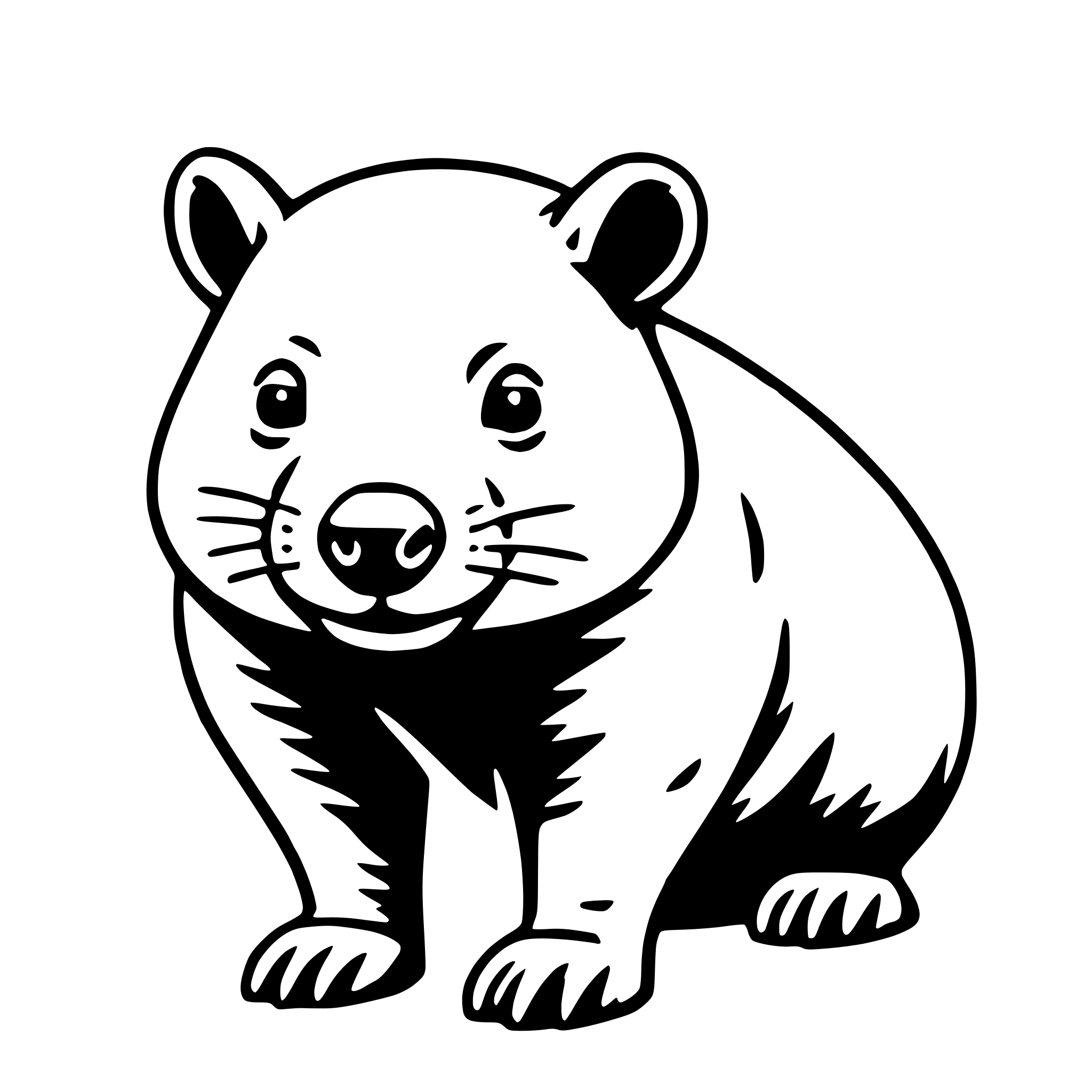 The SVG shows a stylized, cartoon-like depiction of a badger. The badger is standing upright on its hind legs, with its front paws resting on the ground. It has a round head with two small, round ears, and its eyes are closed. The badger's snout is elongated and pointed, and it has a small, round nose. Its body is cylindrical with a series of vertical lines that suggest fur or scales. The badger's tail is short and ends in a small tuft. The SVG is simple and lacks any additional elements or background details. 