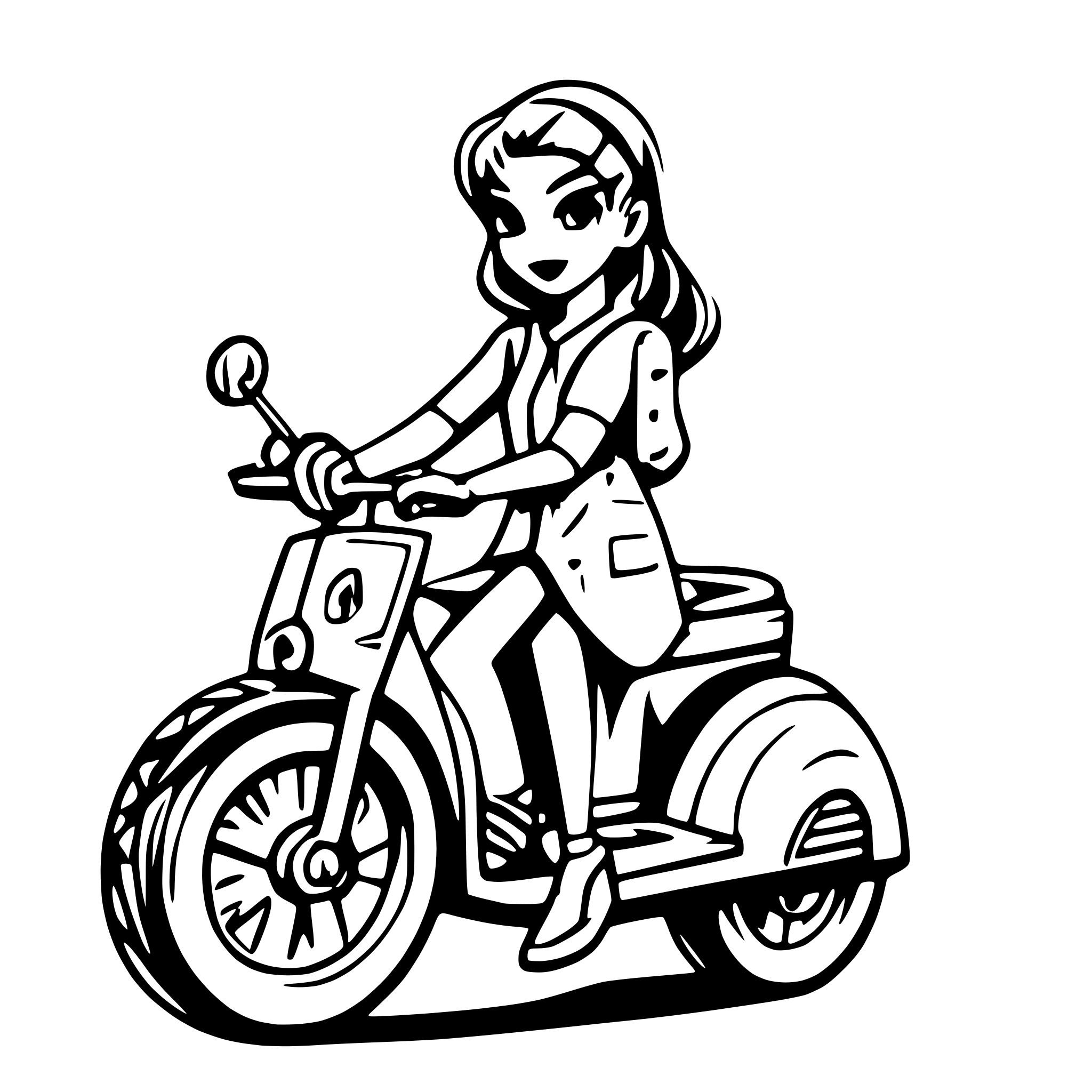 AI-generated SVG of a Woman on a vespa Rockabilly