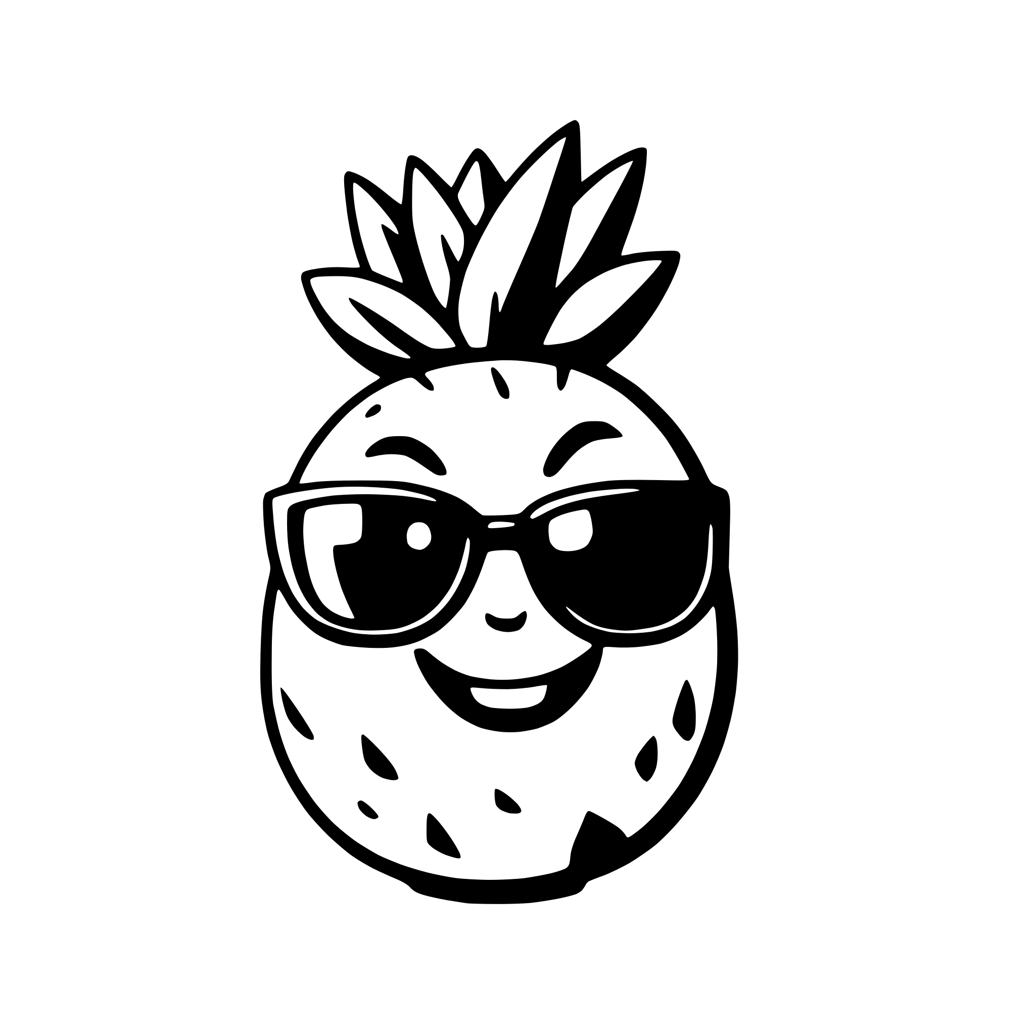 AI-generated SVG of 'a smiling pineapple wearing sunglasses'