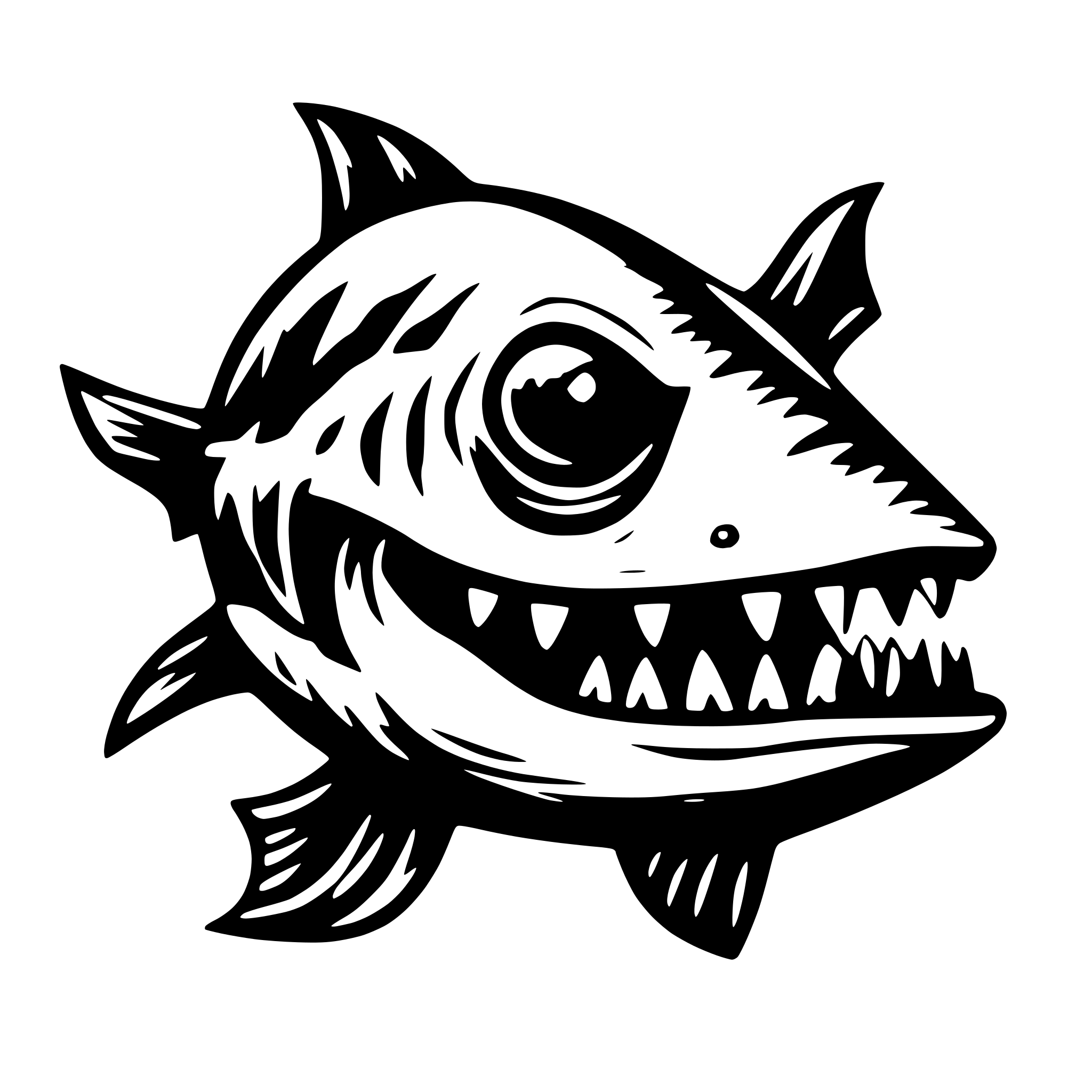 AI-generated SVG of a draw a crazy piranha jolly roger style