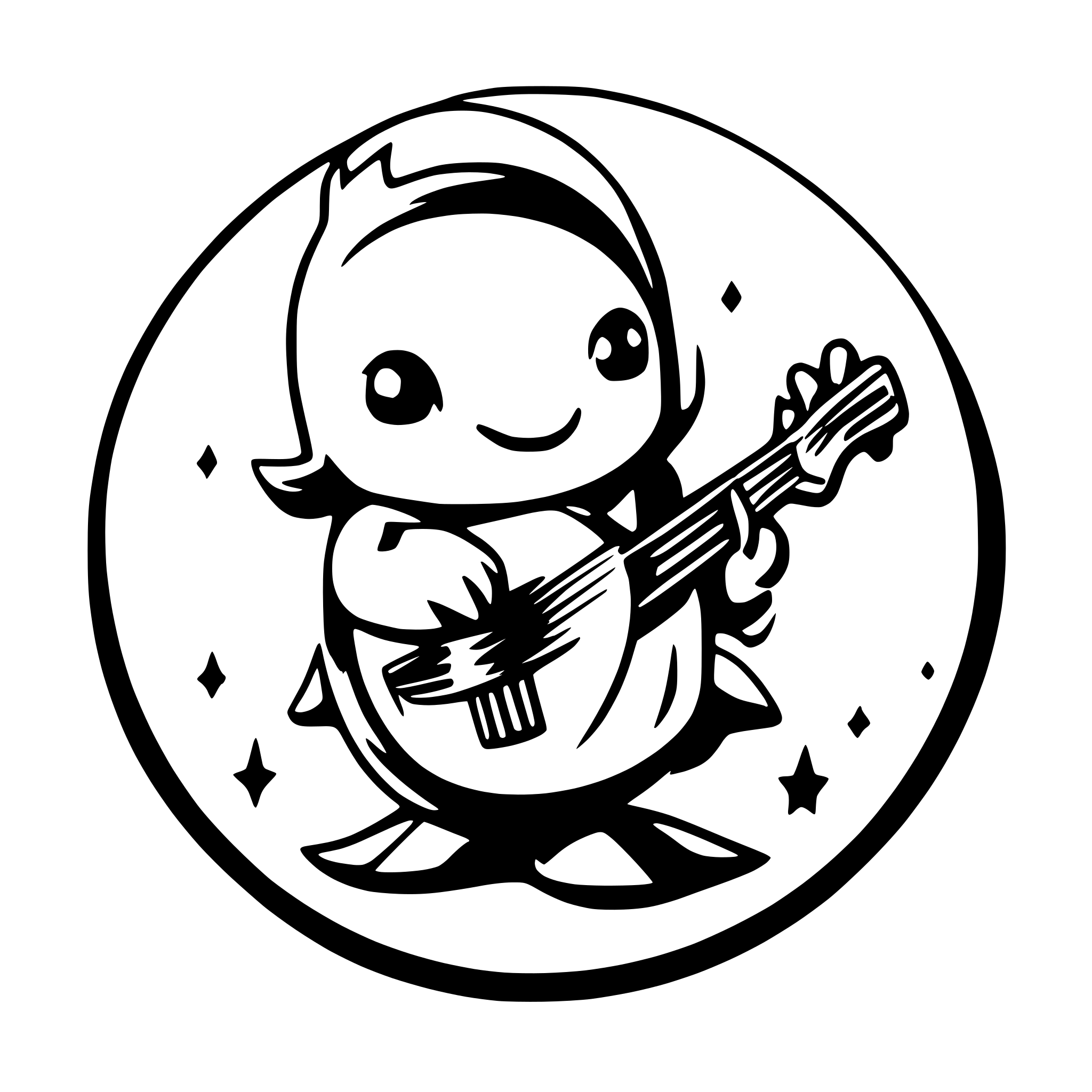 AI-generated SVG of a a cute magical whale playing a lute