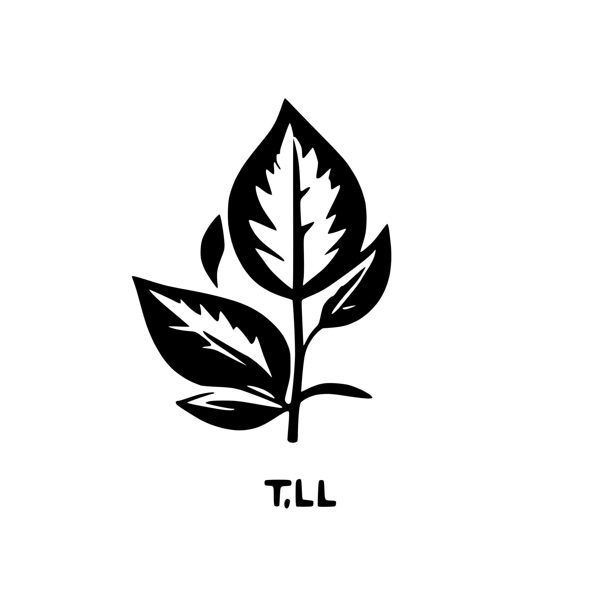 AI-generated SVG of a minimalist logo with the initial "TL" this is for pottery stamp, with simple leaf and cursive font