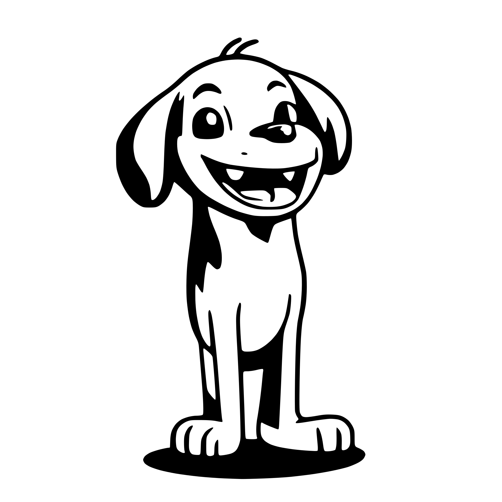 AI-generated SVG of a A smilling dog from a cartoon with surprised face with few details