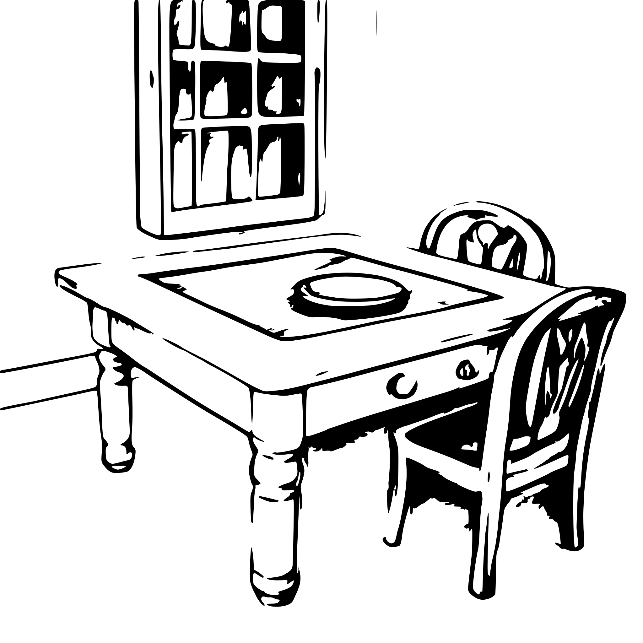 AI-generated SVG of a rustic worn  square kitchen table