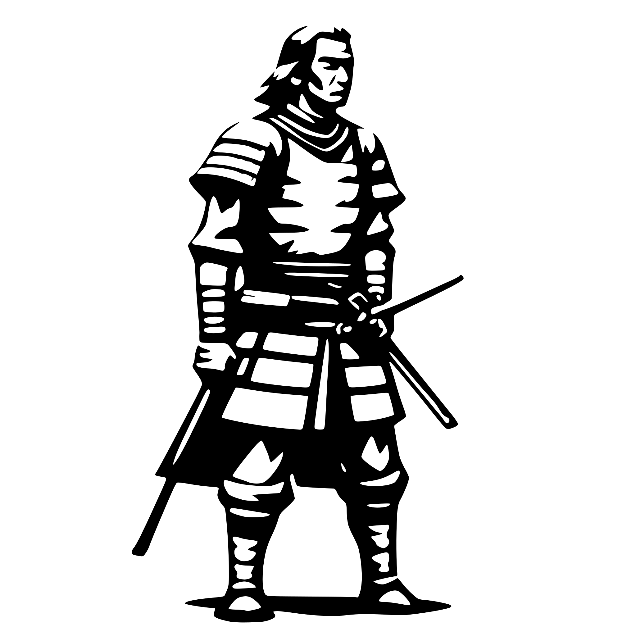 AI-generated SVG of a old samurai, side view, nostalgic