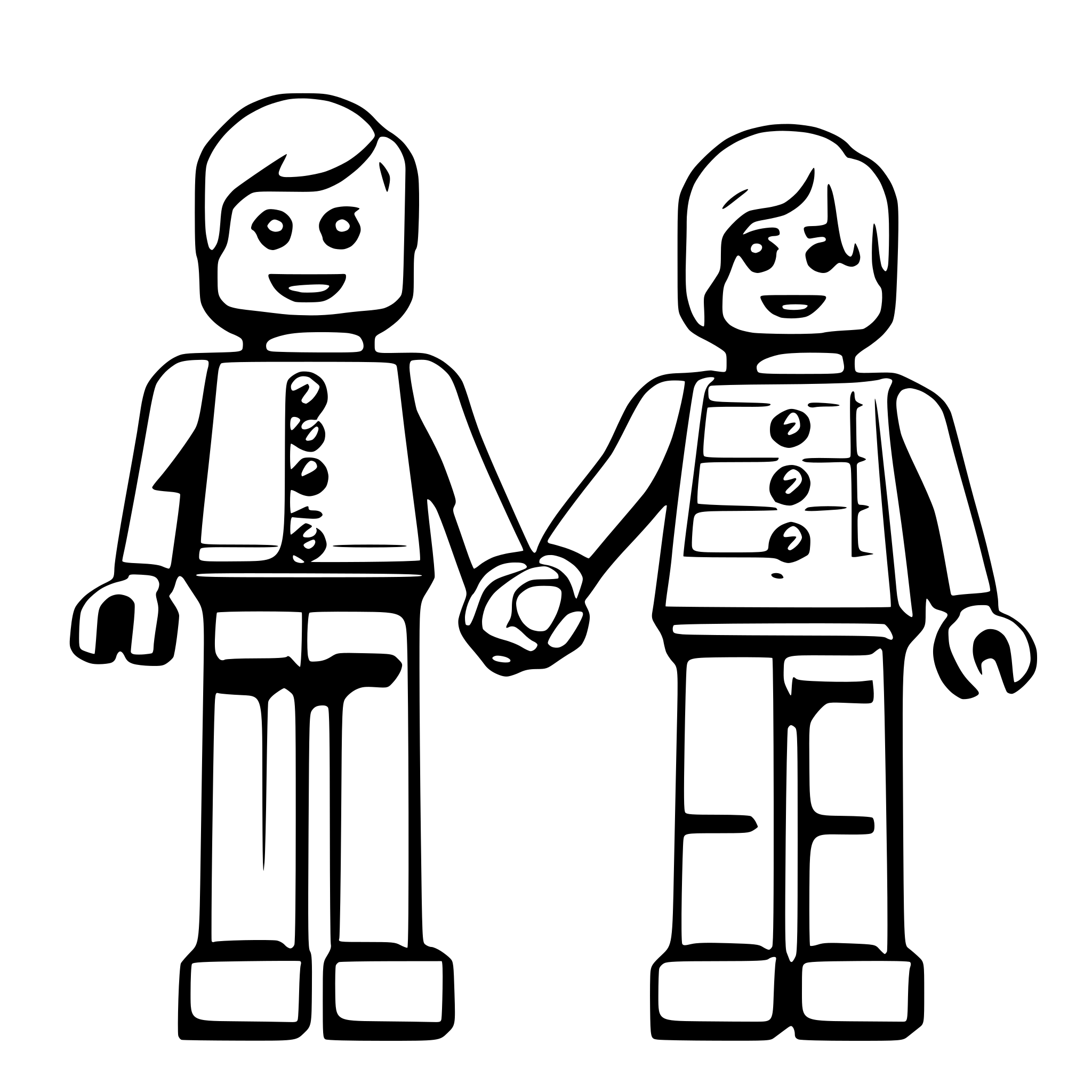 AI-generated SVG of 'Two Lego mini figs hand in hand back facing'