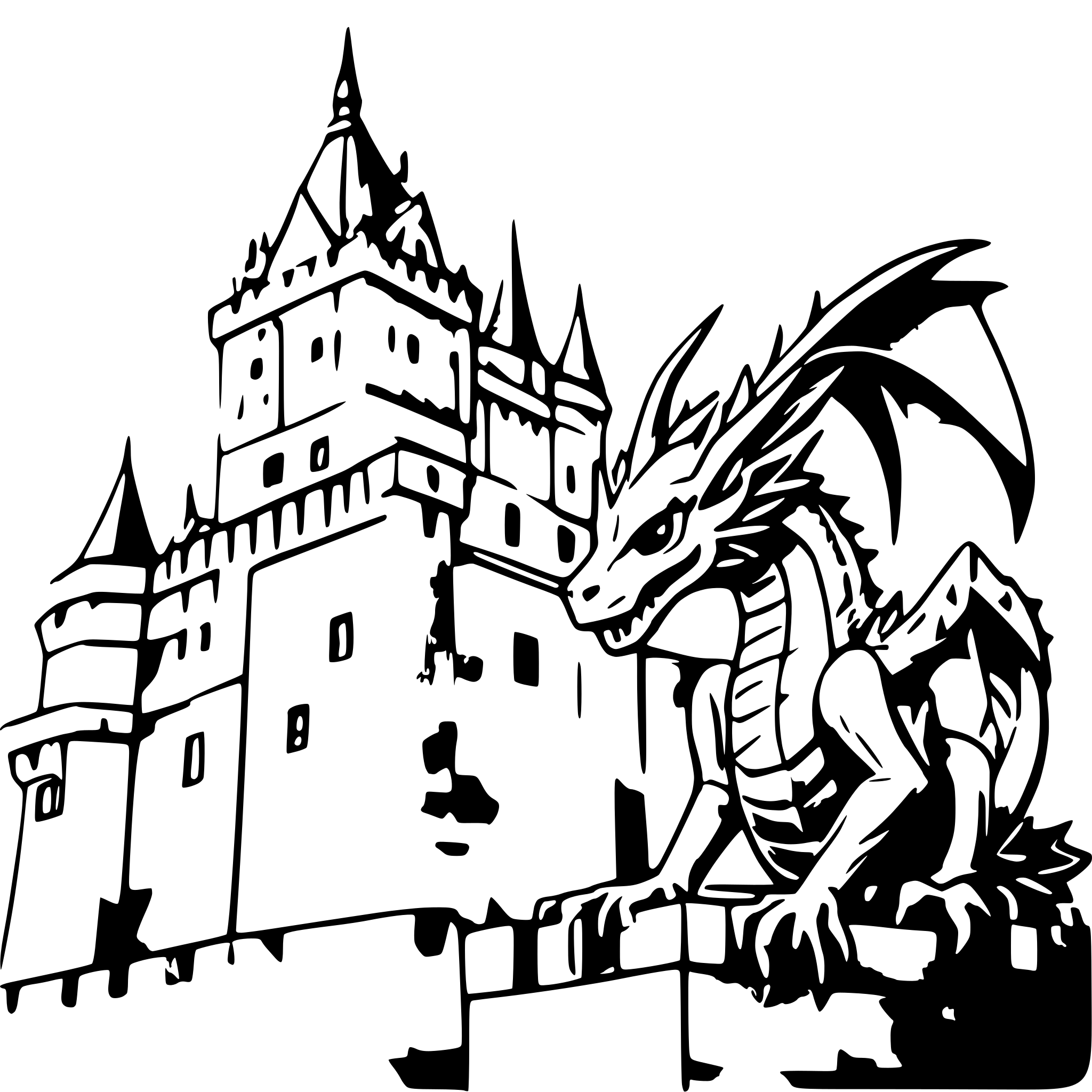 AI-generated SVG of 'dragon in a castle'