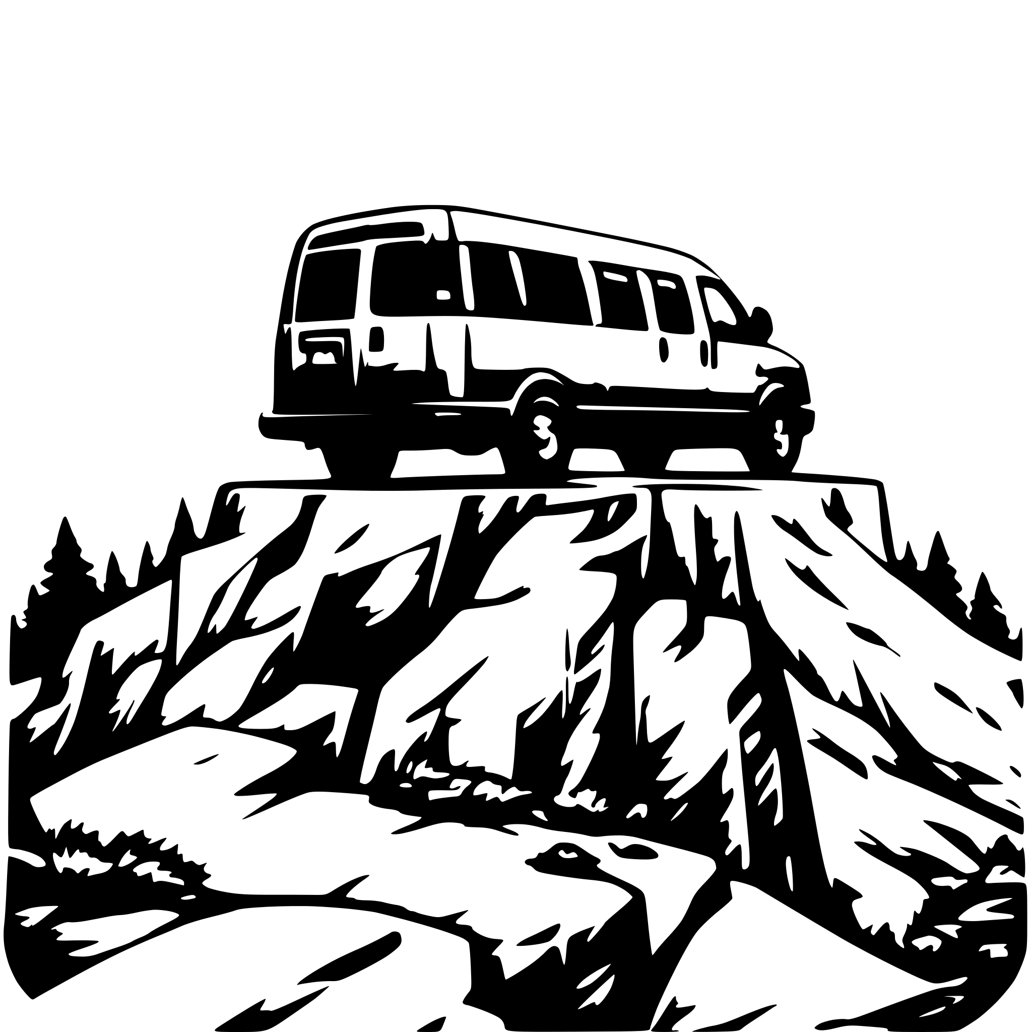 AI-generated SVG of a Chevy express On the peak of a cliff overlooking beautiful valley from the side low angle