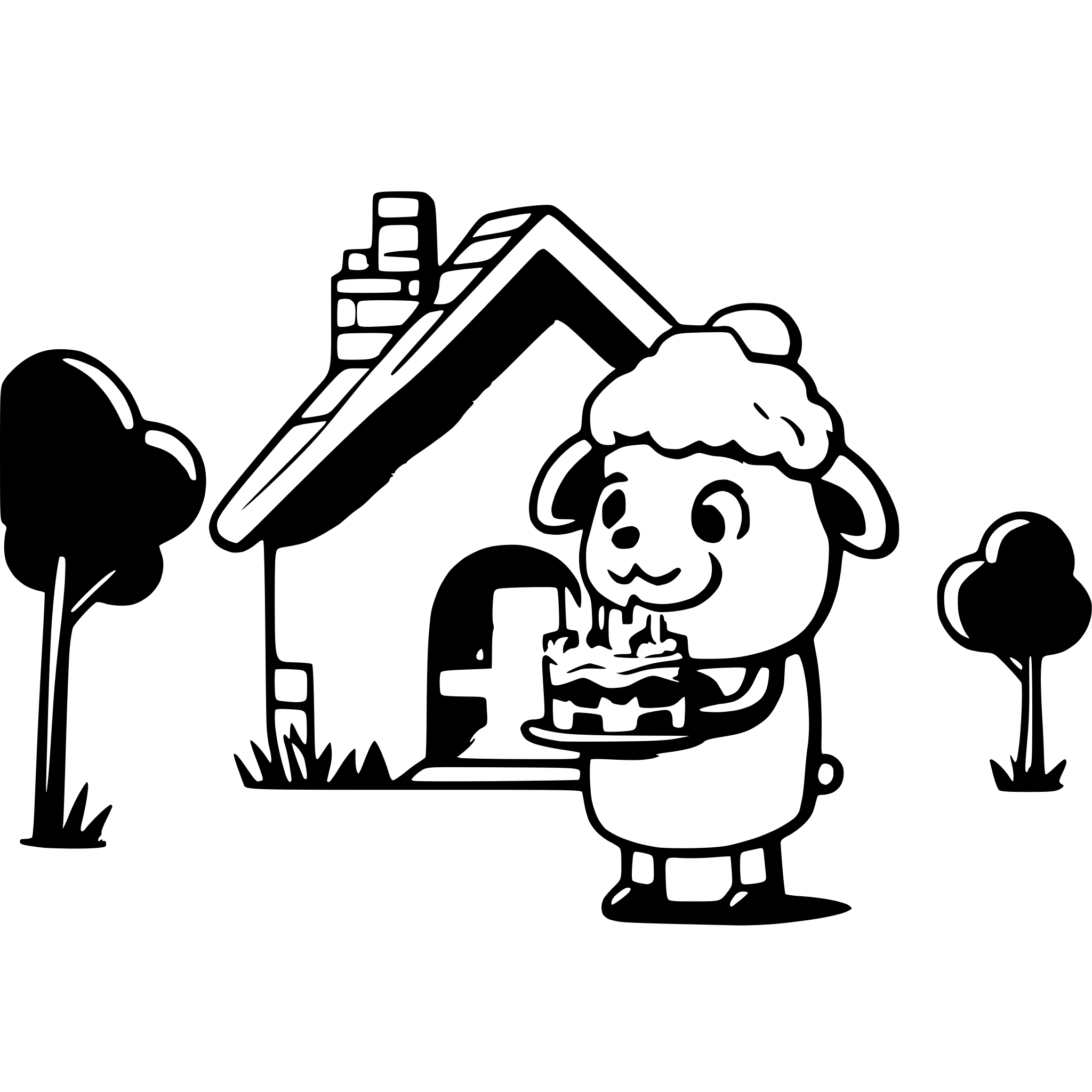 AI-generated SVG of a a cute sheep celebrating holding a birthday cake in front of a small house