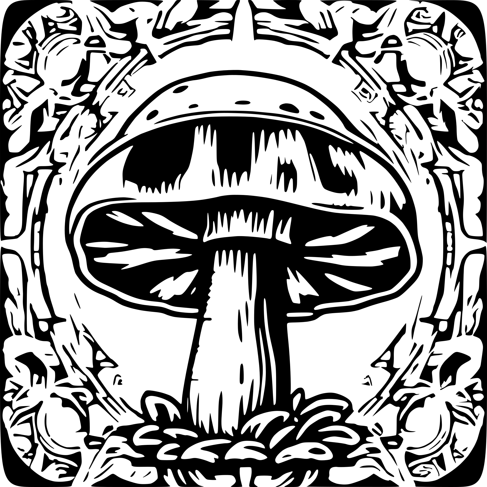 AI-generated SVG of a mushroom psychedelic kaleidoscope  pattern for incense holder for laser engraving