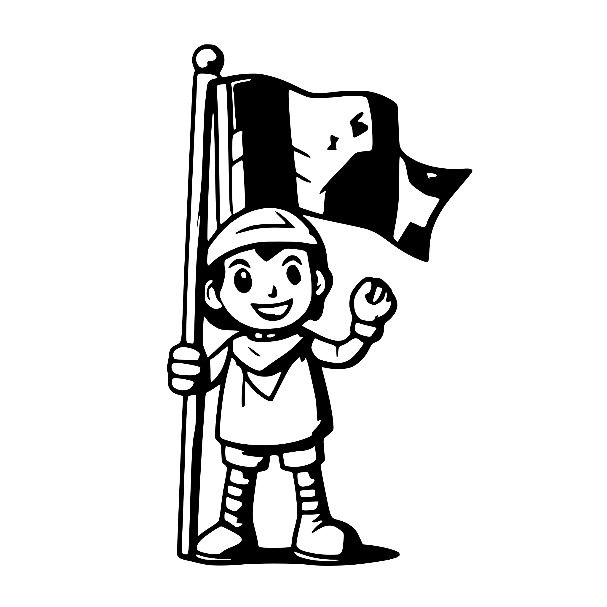 AI-generated SVG of a COLORFUL simple DOODLY cartoon character holding a flaG