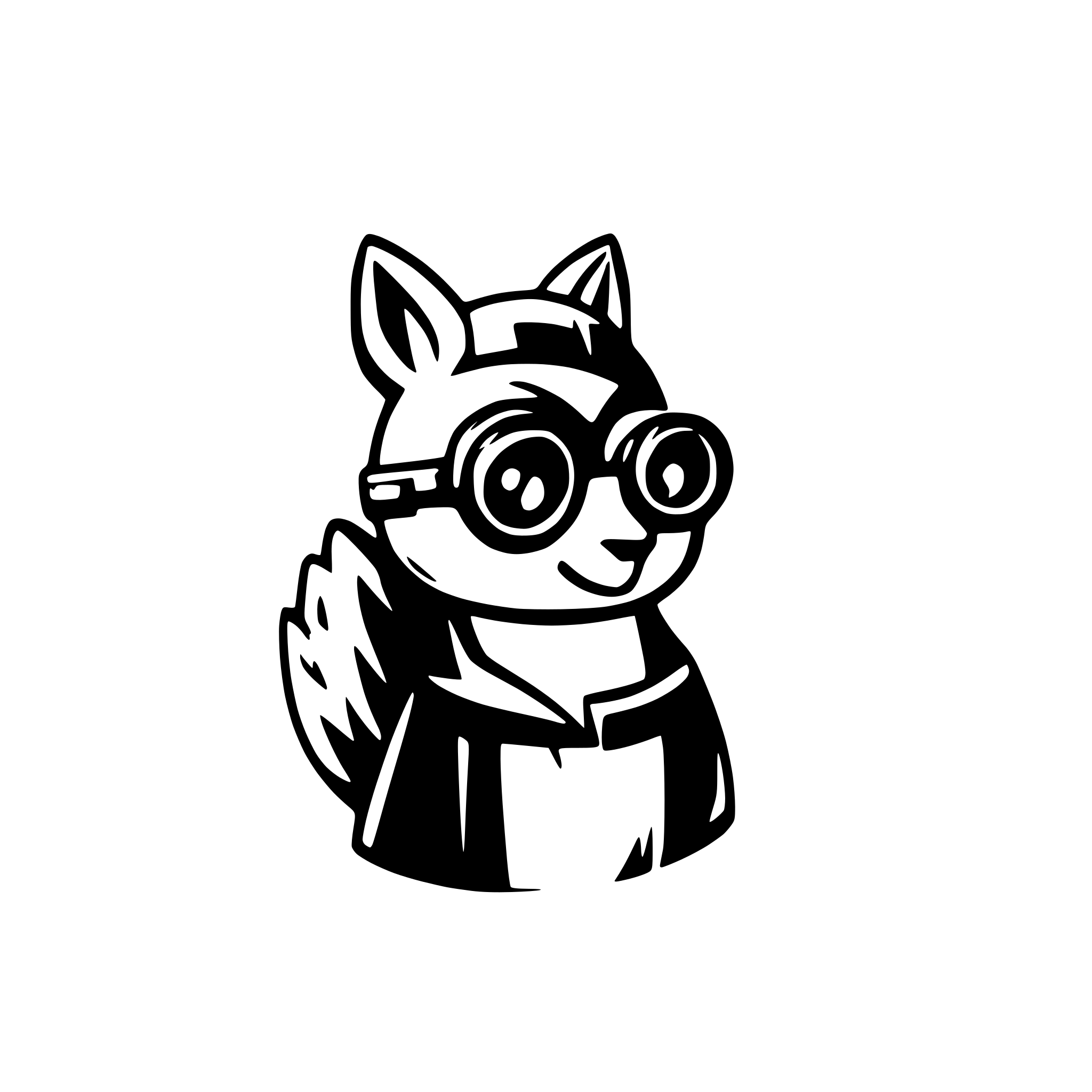 AI-generated SVG of a cute squirrel with binoculars, black white, comical, minimalist logo