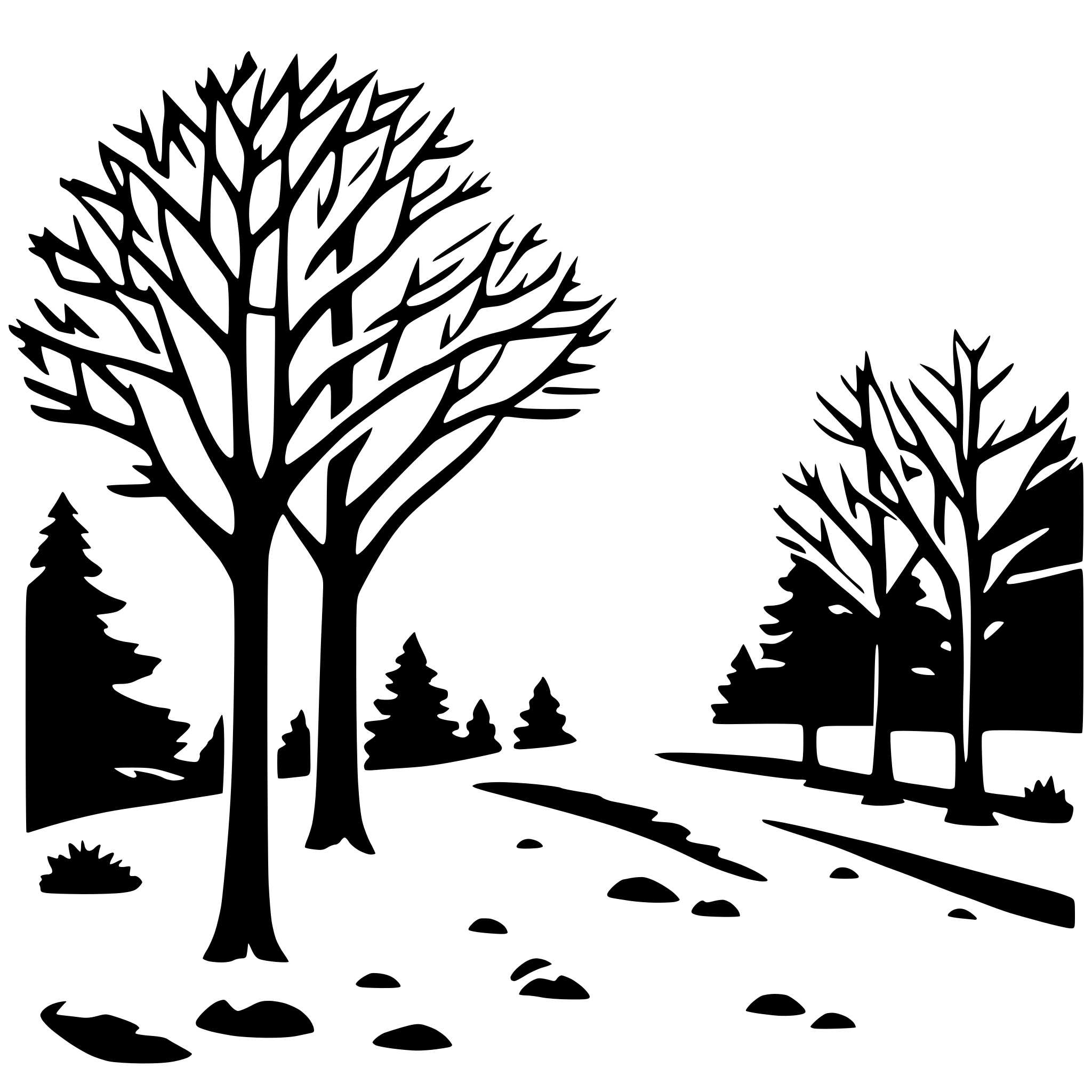 AI-generated SVG of a outdoor winter scene with trees and falling snow