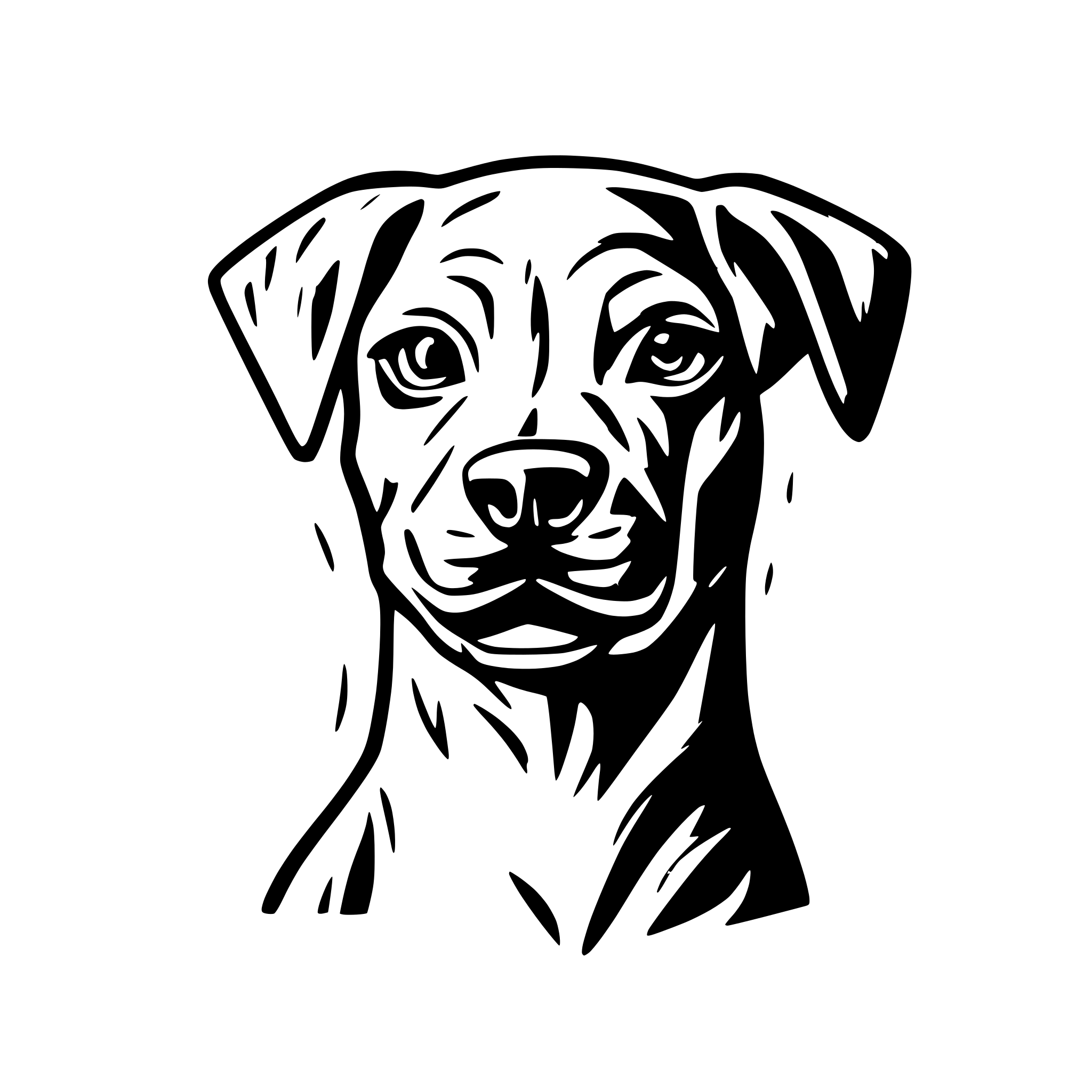 AI-generated SVG of a female brindle mastiff smiling