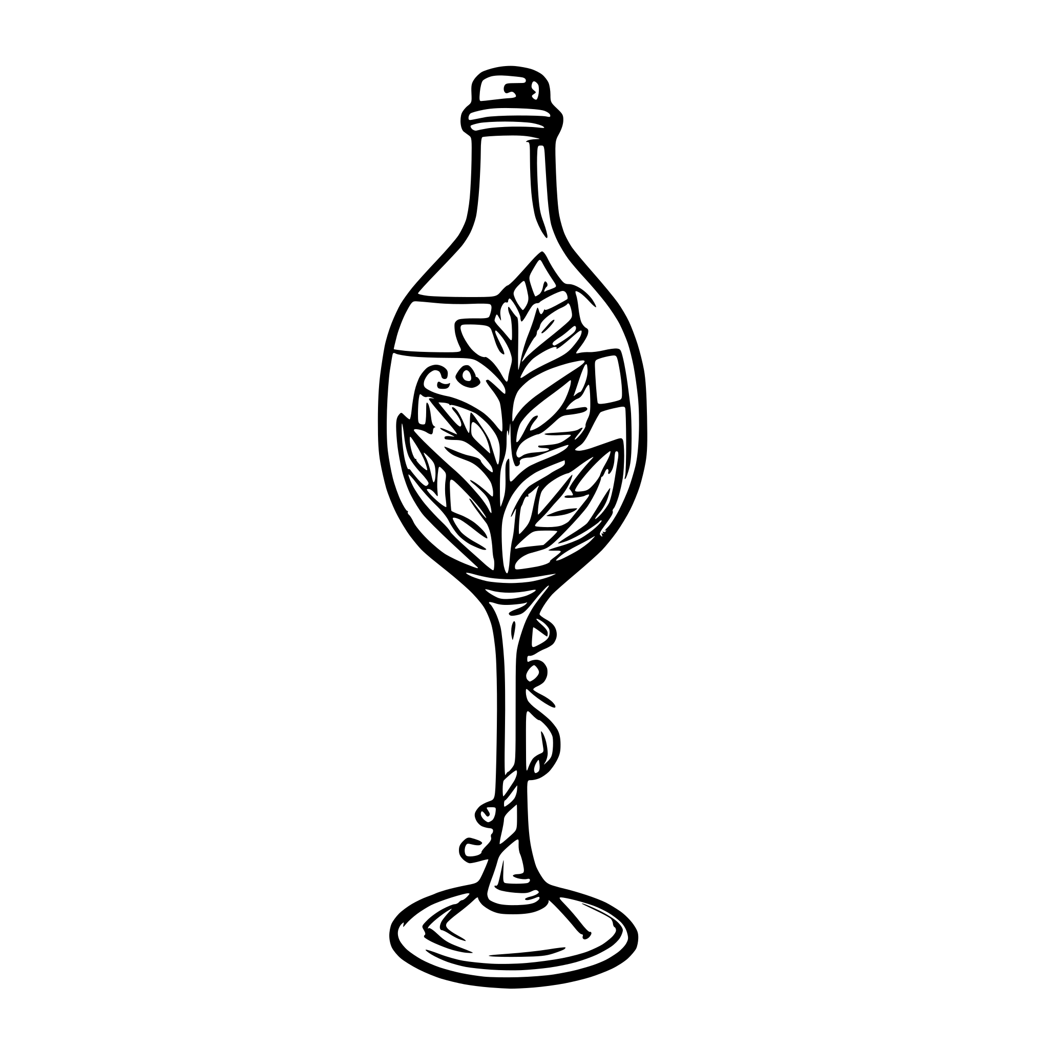 AI-generated SVG of a balanced bottle wine glass wine corkscrew