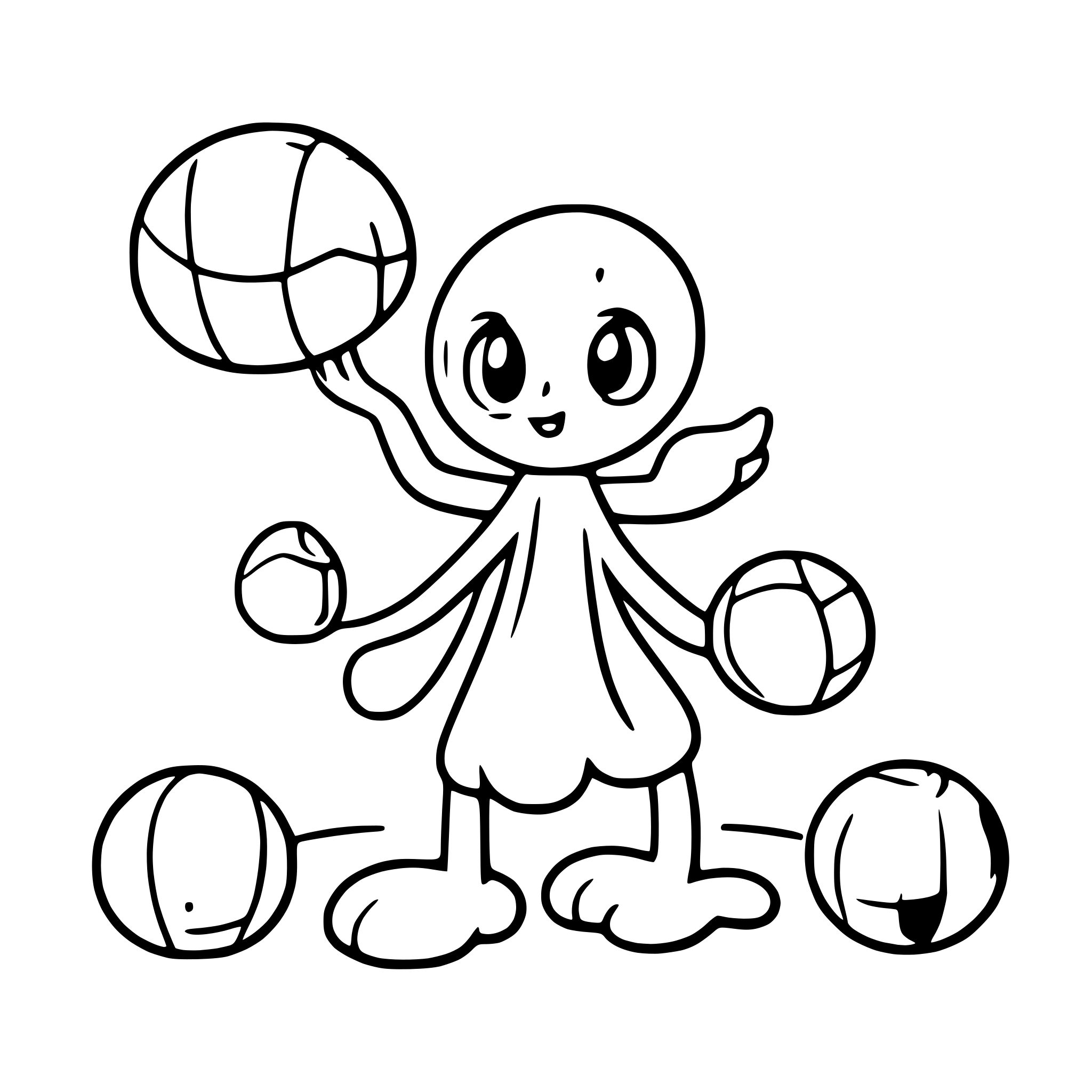 AI-generated SVG of a a friendly octopus juggling beach balls