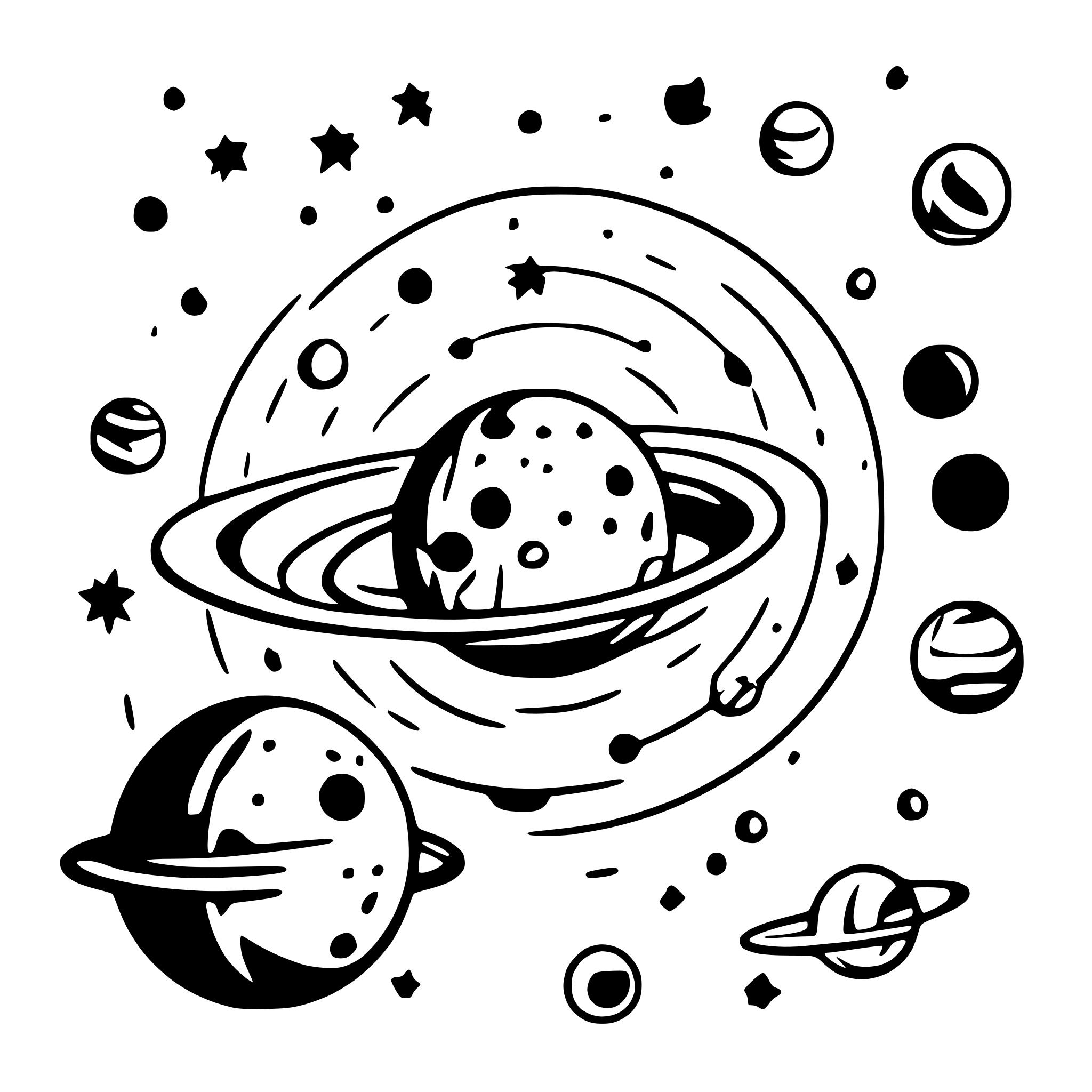 AI-generated SVG of a galaxy with planets and comets