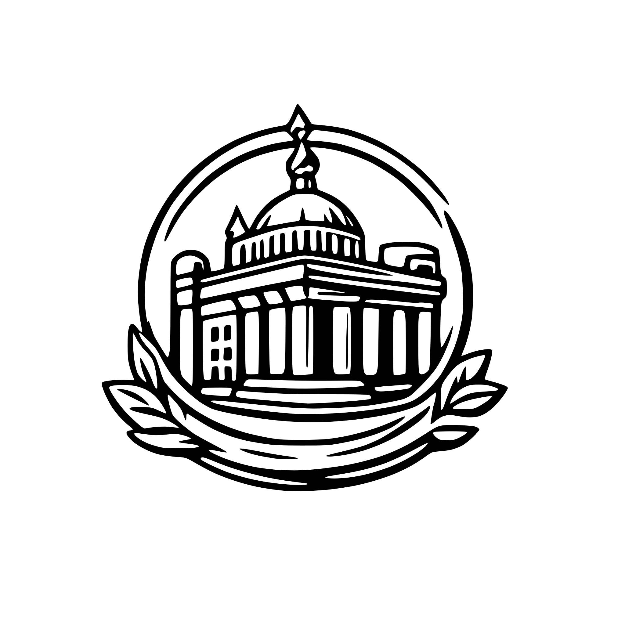 AI-generated SVG of a the logo for the online educational portal for municipal employees, it should have the administration building, in front of it stands a municipal employee, the Russian flag
