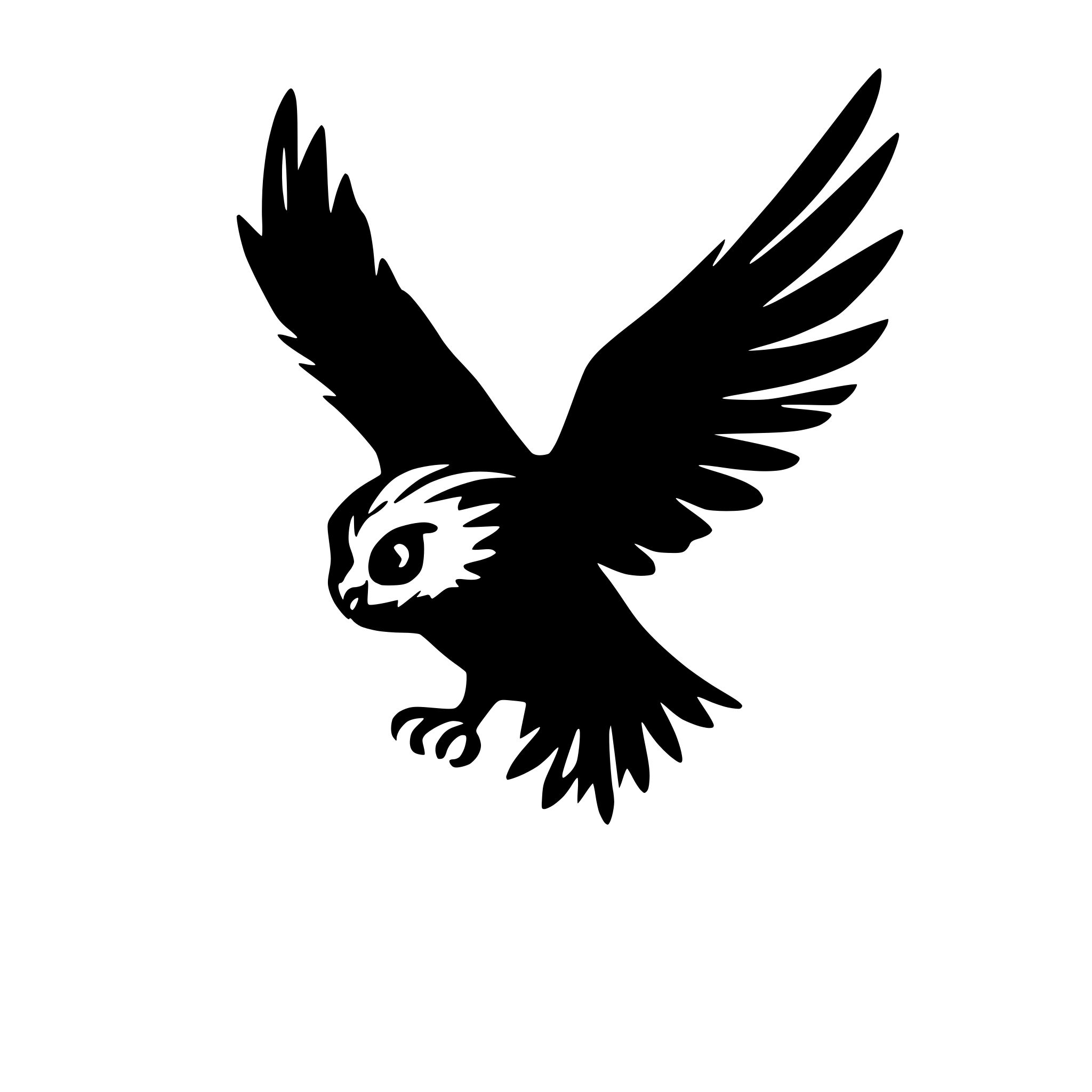 AI-generated SVG of a flying owl silhouette black realistic