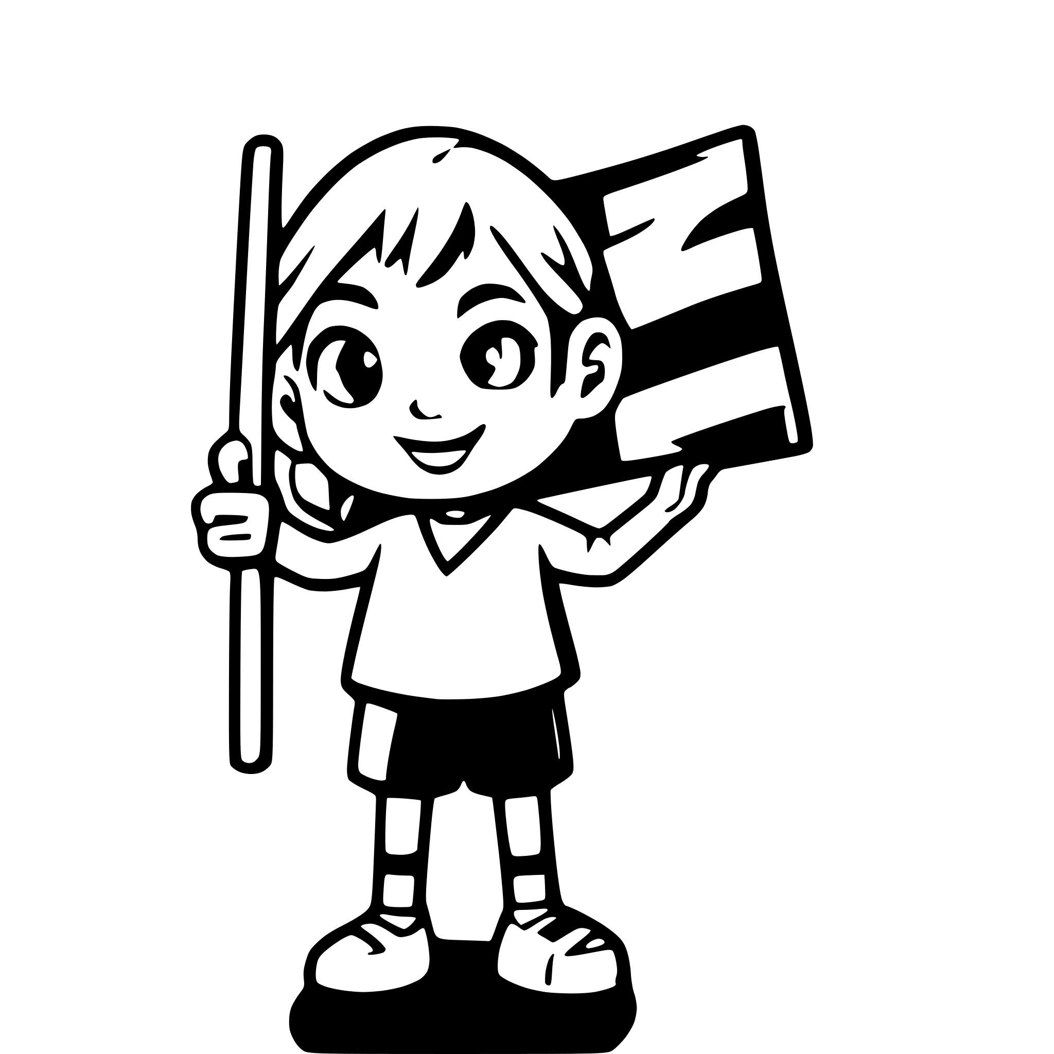 AI-generated SVG of a simple cartoon character holding a flag, line art style