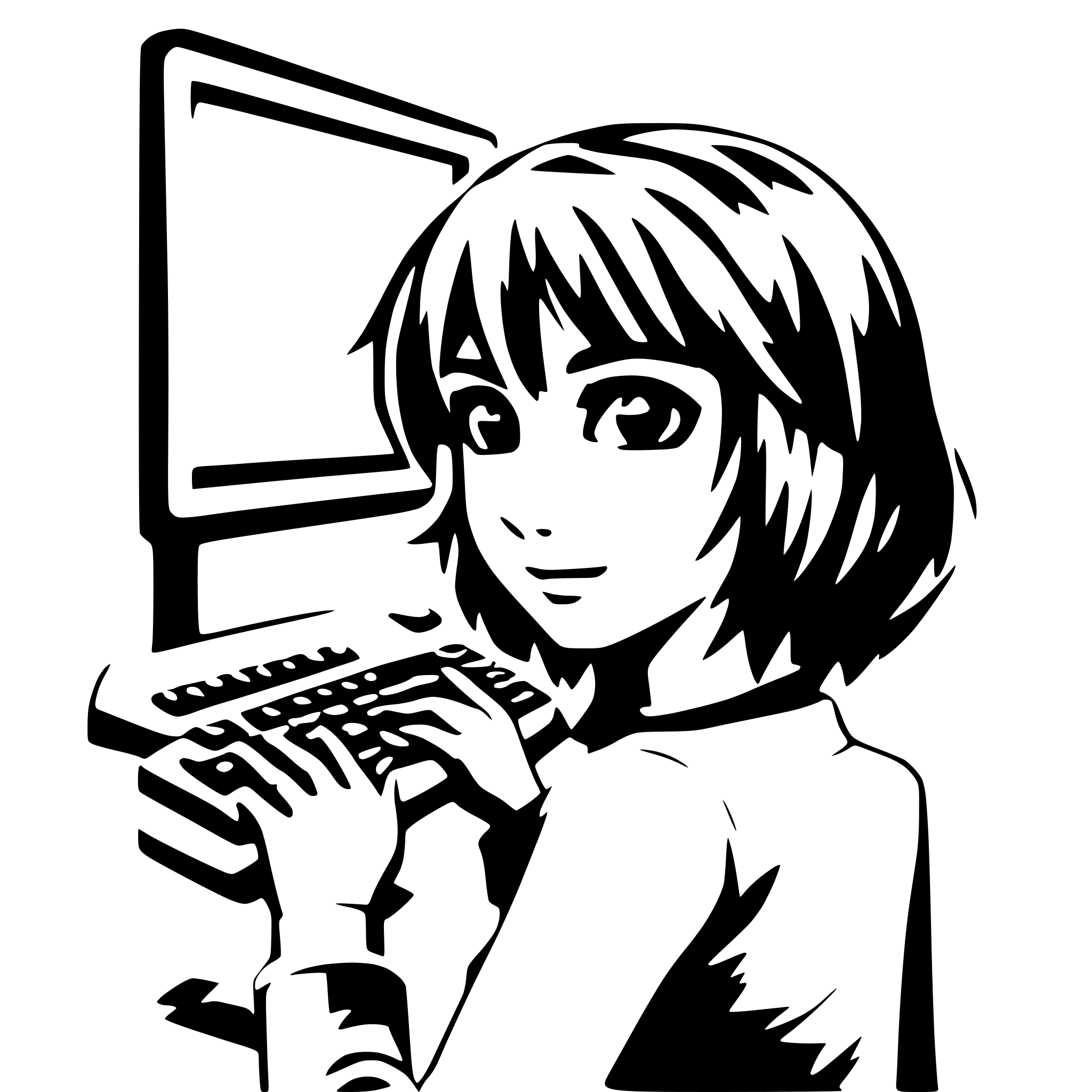 AI-generated SVG of a 2d anime girl pressing keyboard button