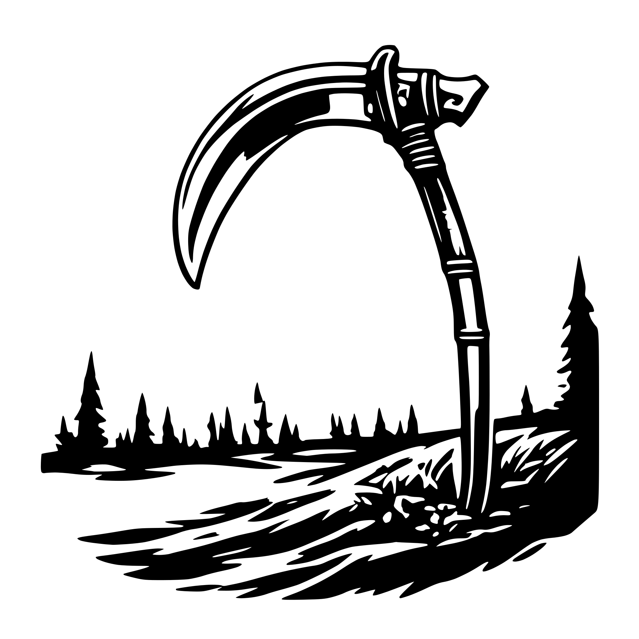 AI-generated SVG of a hand sketched scythe