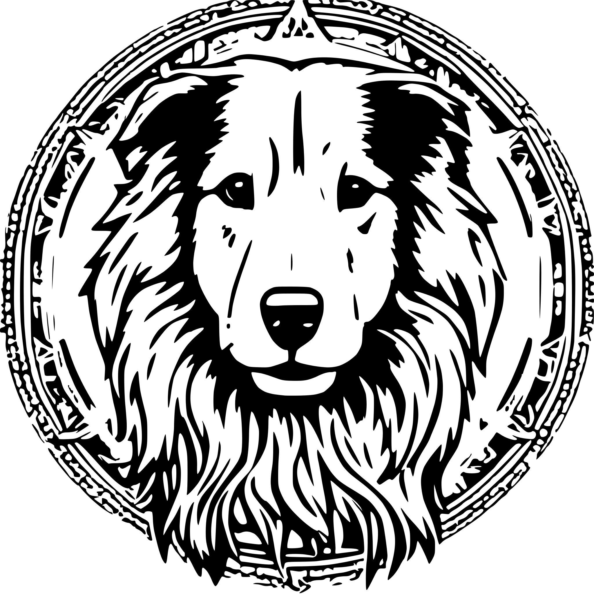 AI-generated SVG of a rough collie mandala