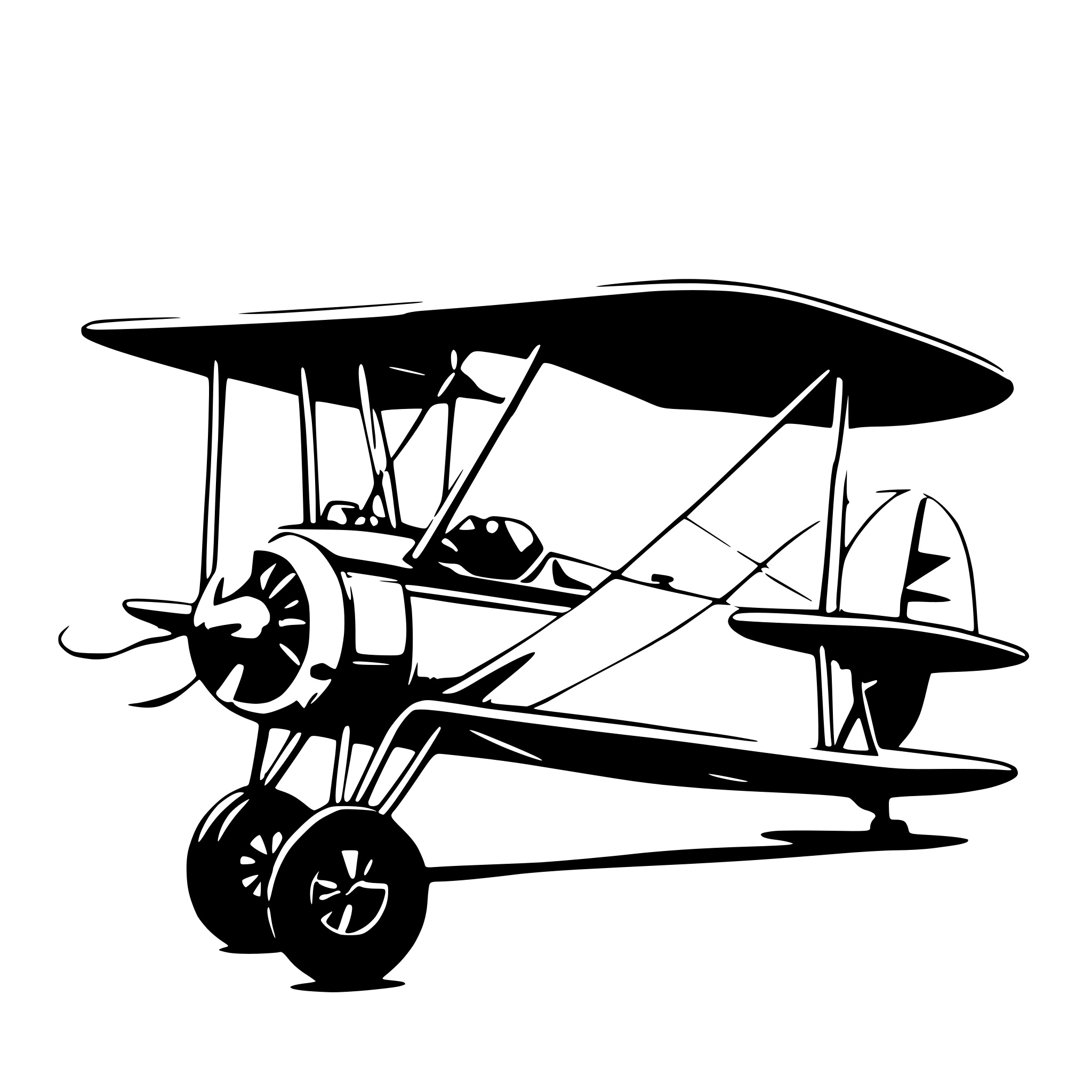 AI-generated SVG of 'A blueprint-style schematic of a vintage biplane, side view, using thin white lines on a transparent background. Style: vector, technical drawing, white lines, transparent background.'