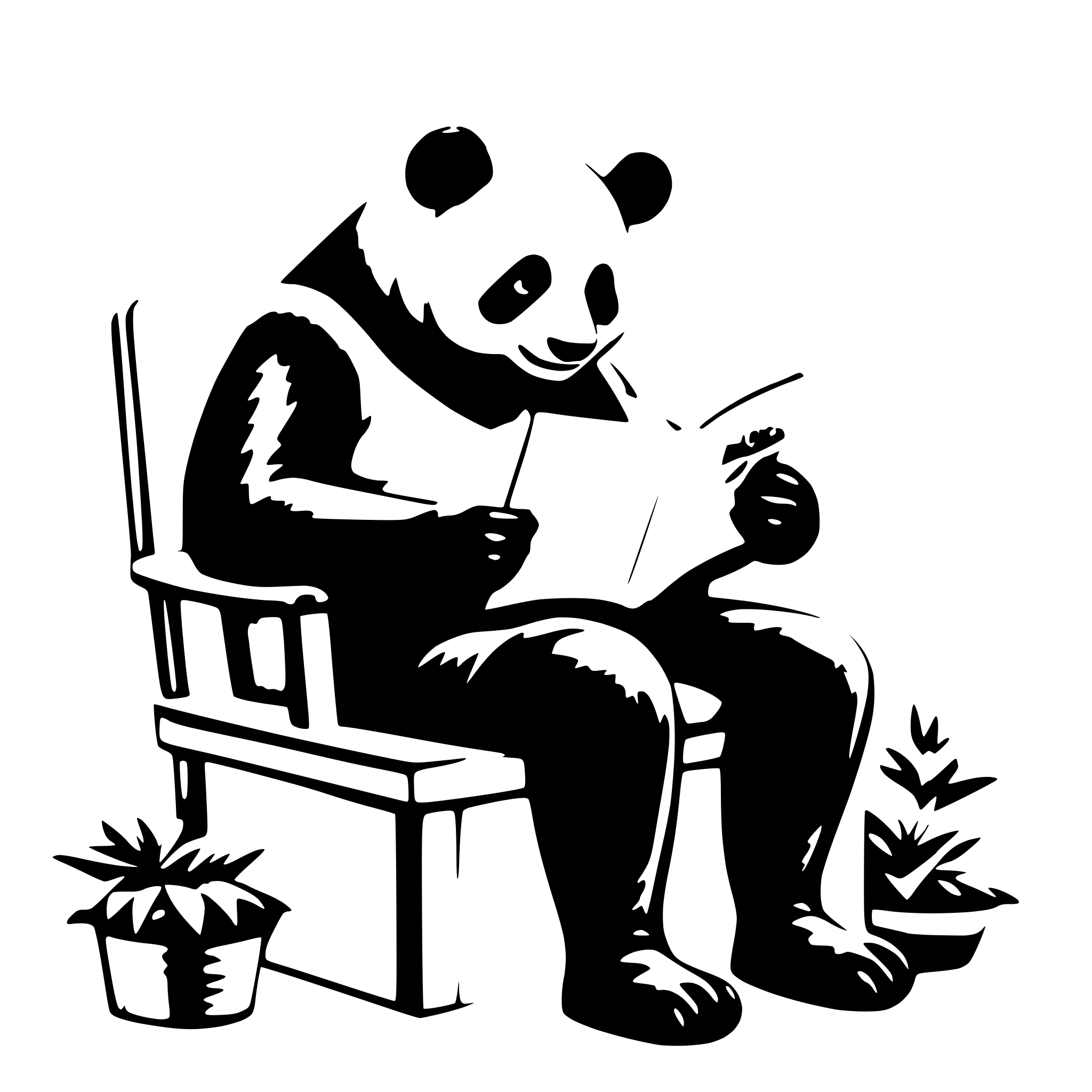 AI-generated SVG of a a panda, sit on a chair, reading a very big book