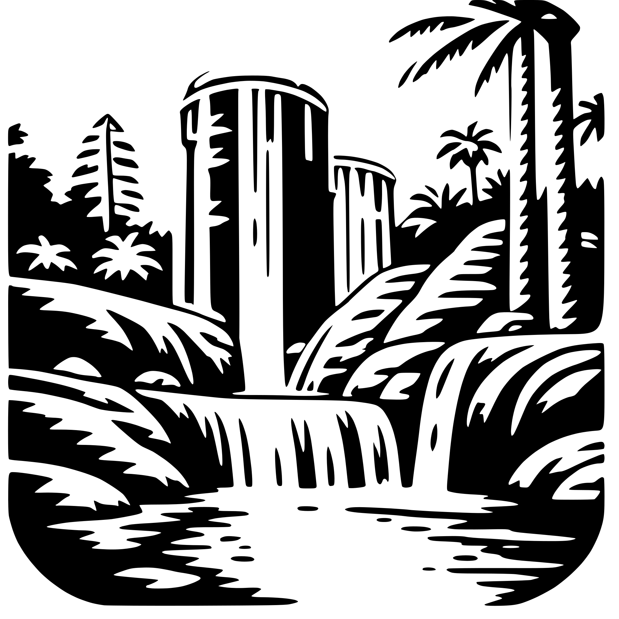 AI-generated SVG of a jungle waterfall swim