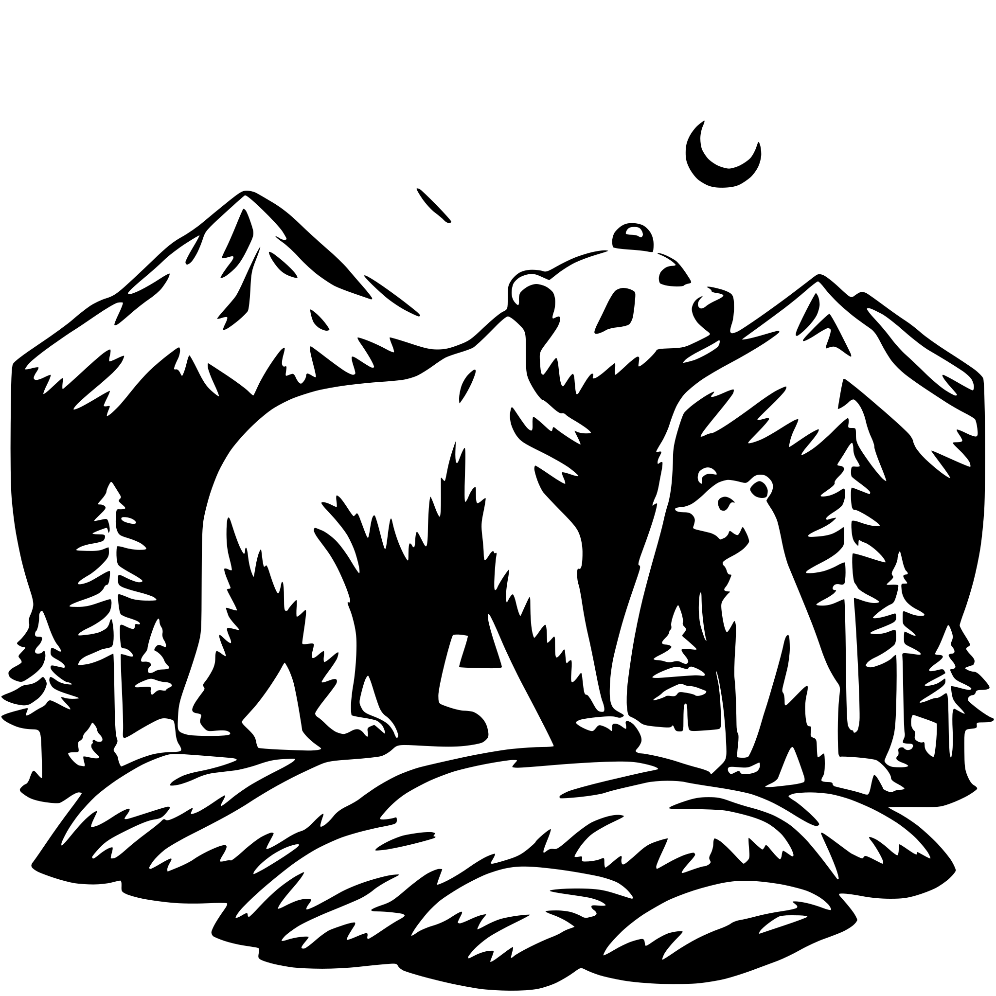 AI-generated SVG of a bear shape mountains forest moon cubs