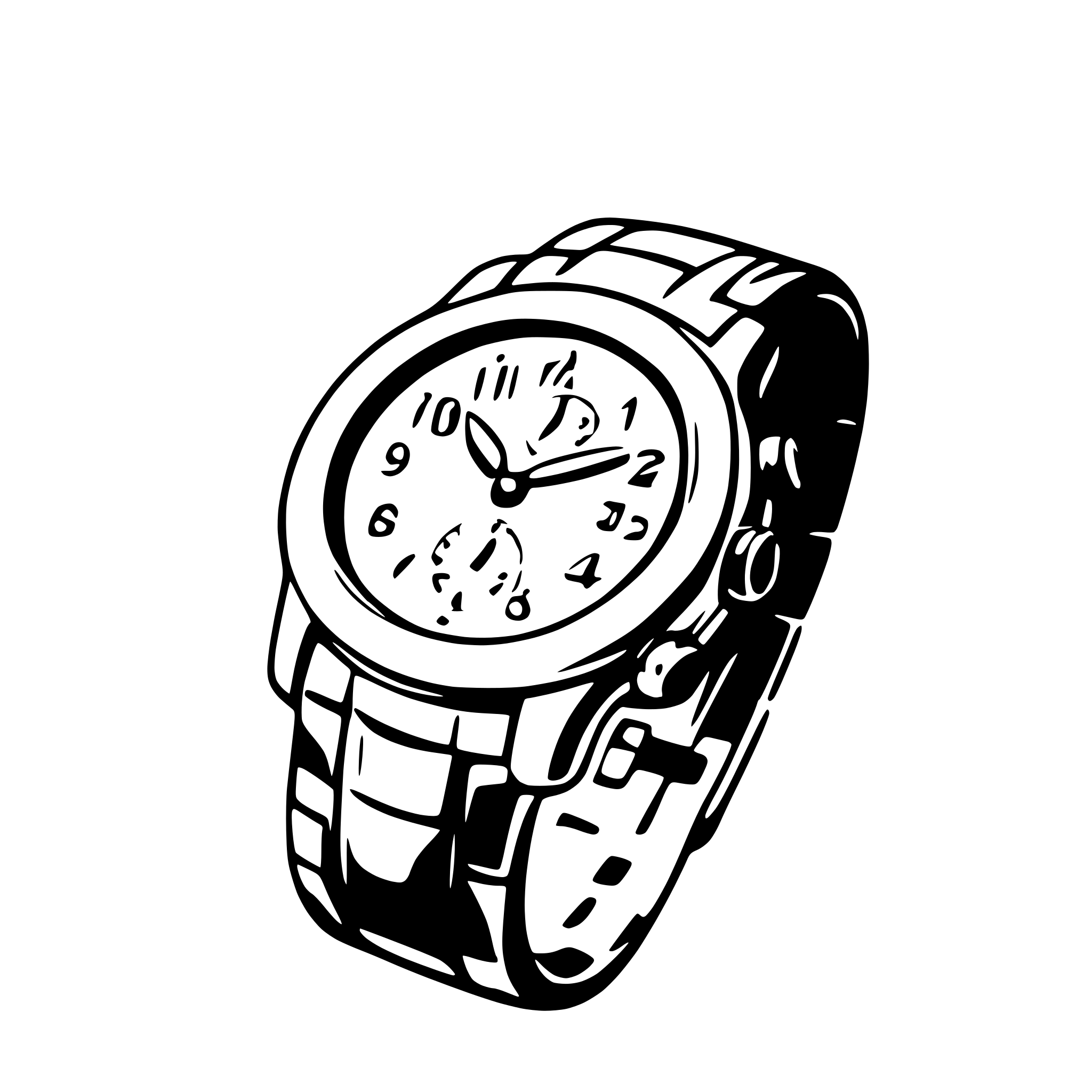 AI-generated SVG of a Wristwatch flying slightly at an angle from the side