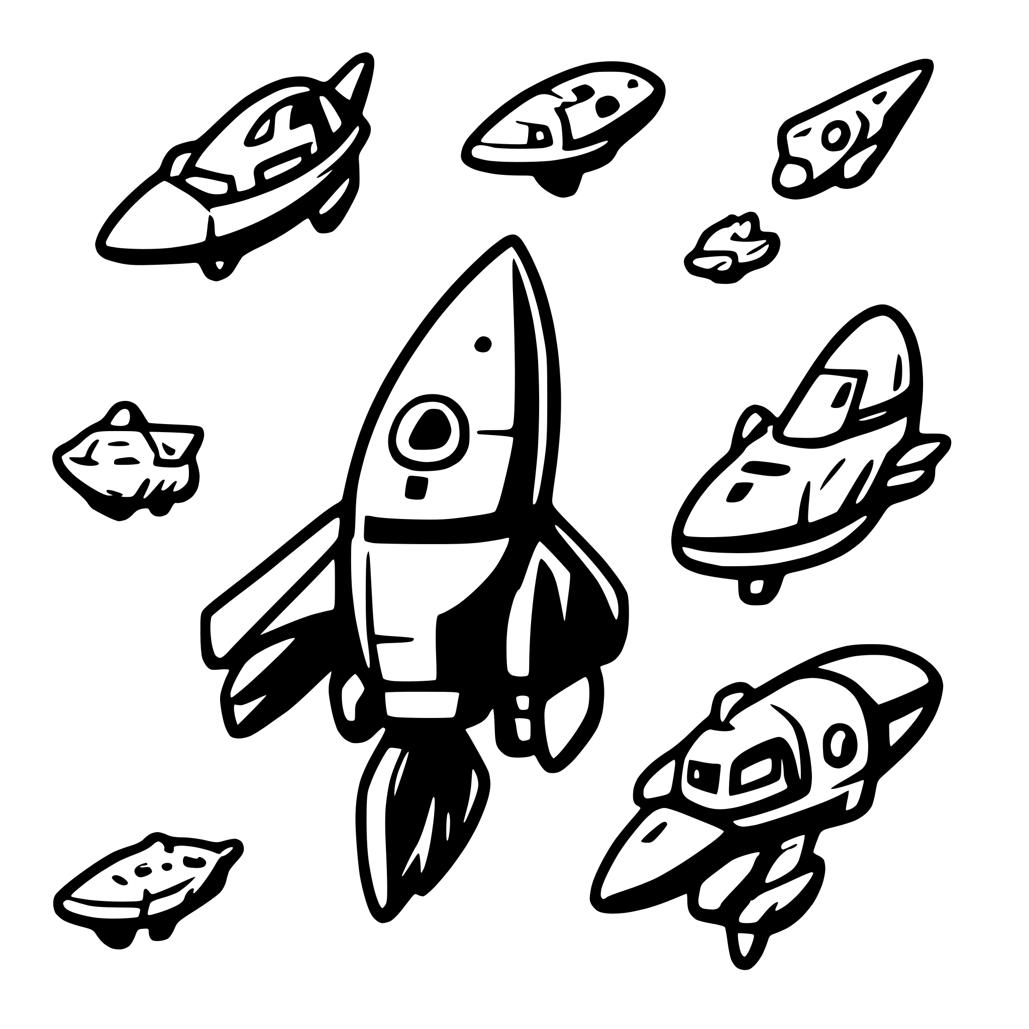 AI-generated SVG of a set of space ships sprites animated for game. Designed for vertical view in the game